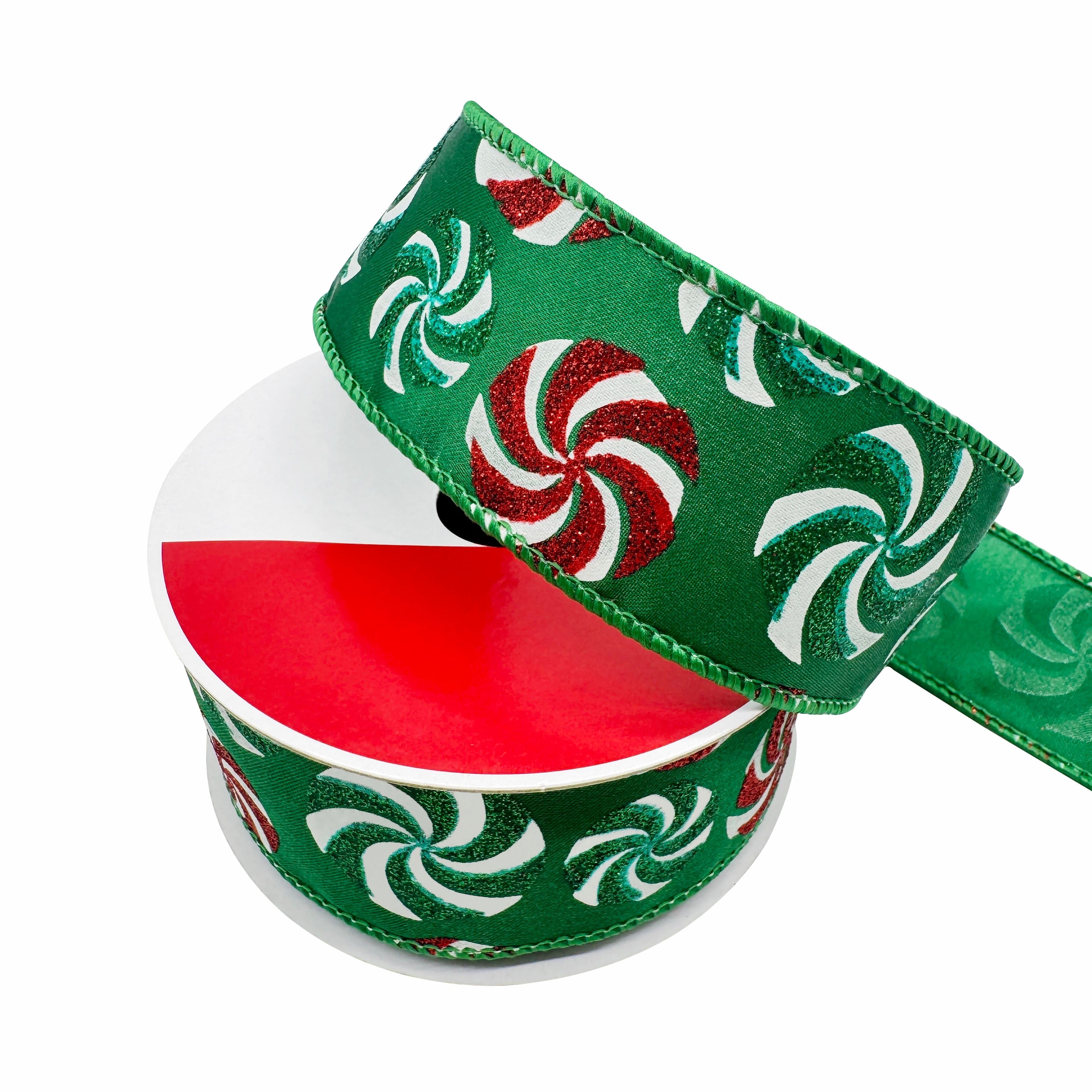 1.5&#x22; x 30ft. Green Glitter Peppermints Wired Ribbon by Celebrate It&#xAE;