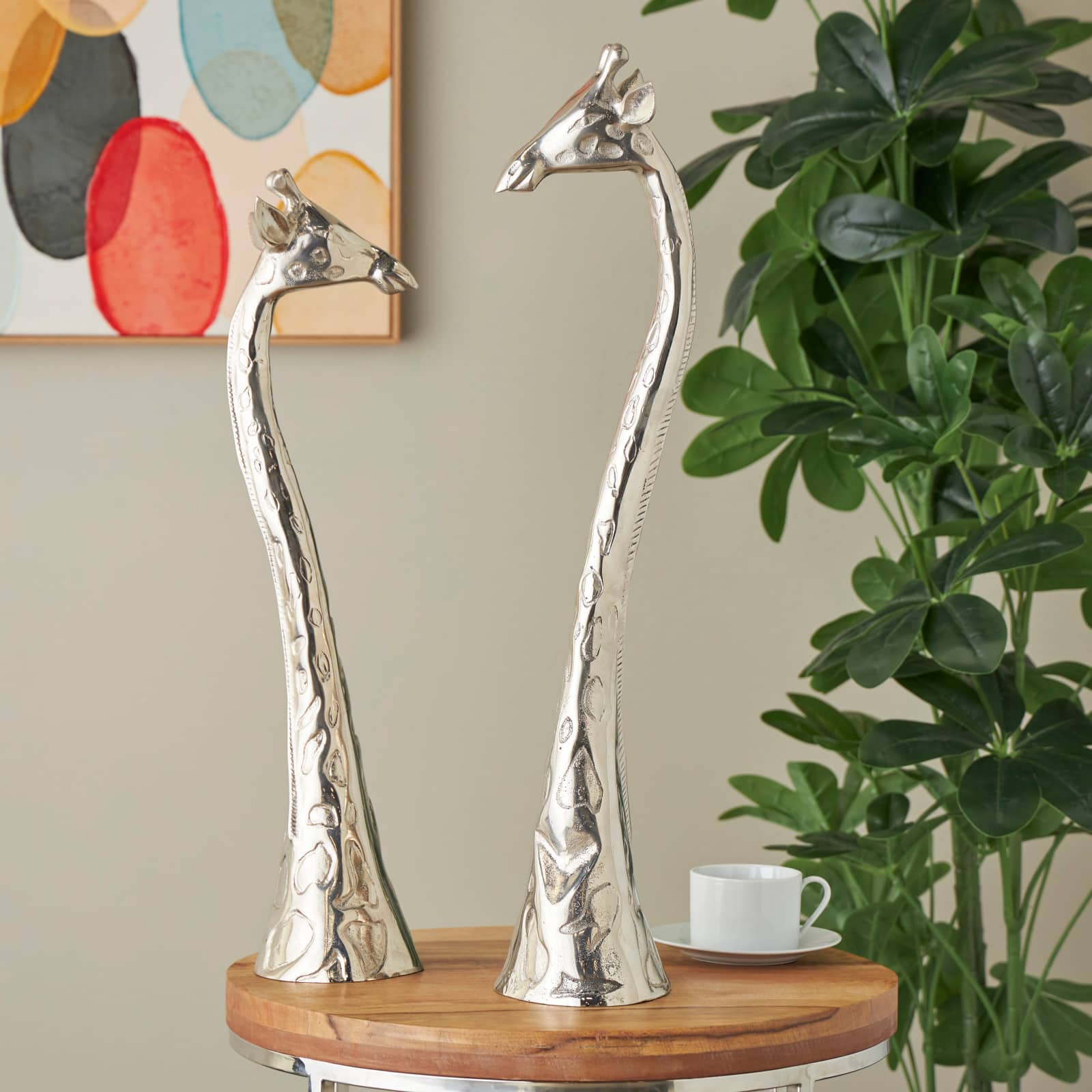 Silver Textured Metal Giraffe Sculpture Set