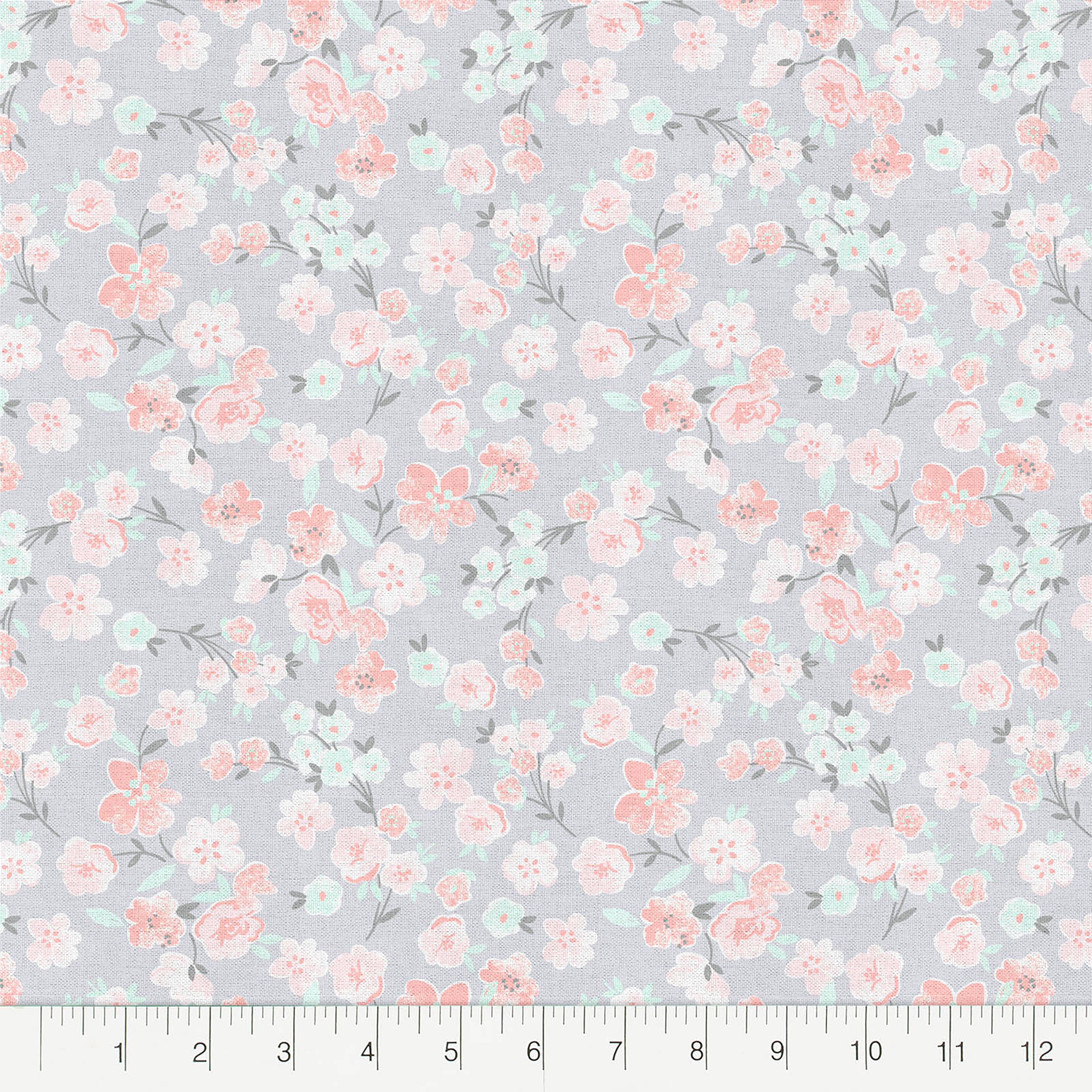 Fabric Editions Gray Floral Blooms Cotton Fabric