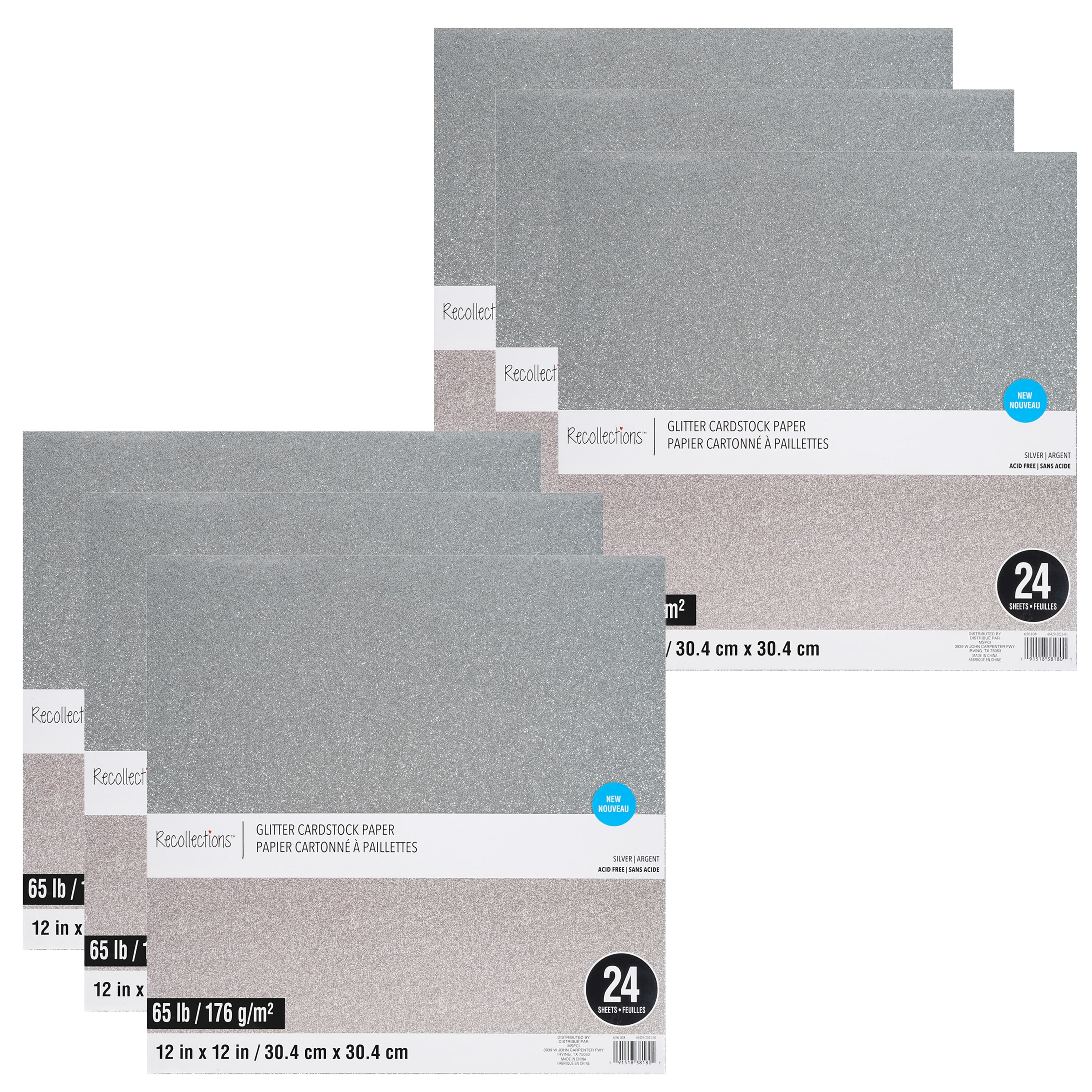 6 Packs: 24 ct. (144 total) Glitter 12" x 12" Cardstock Paper by Recollections™