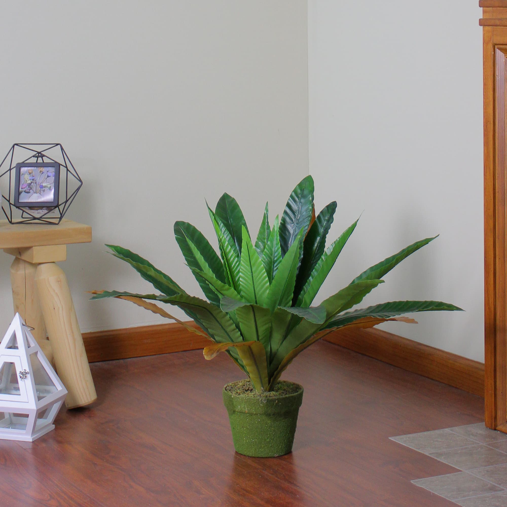 22&#x22; Potted Artificial Green &#x26; Brown Bird Nest Fern