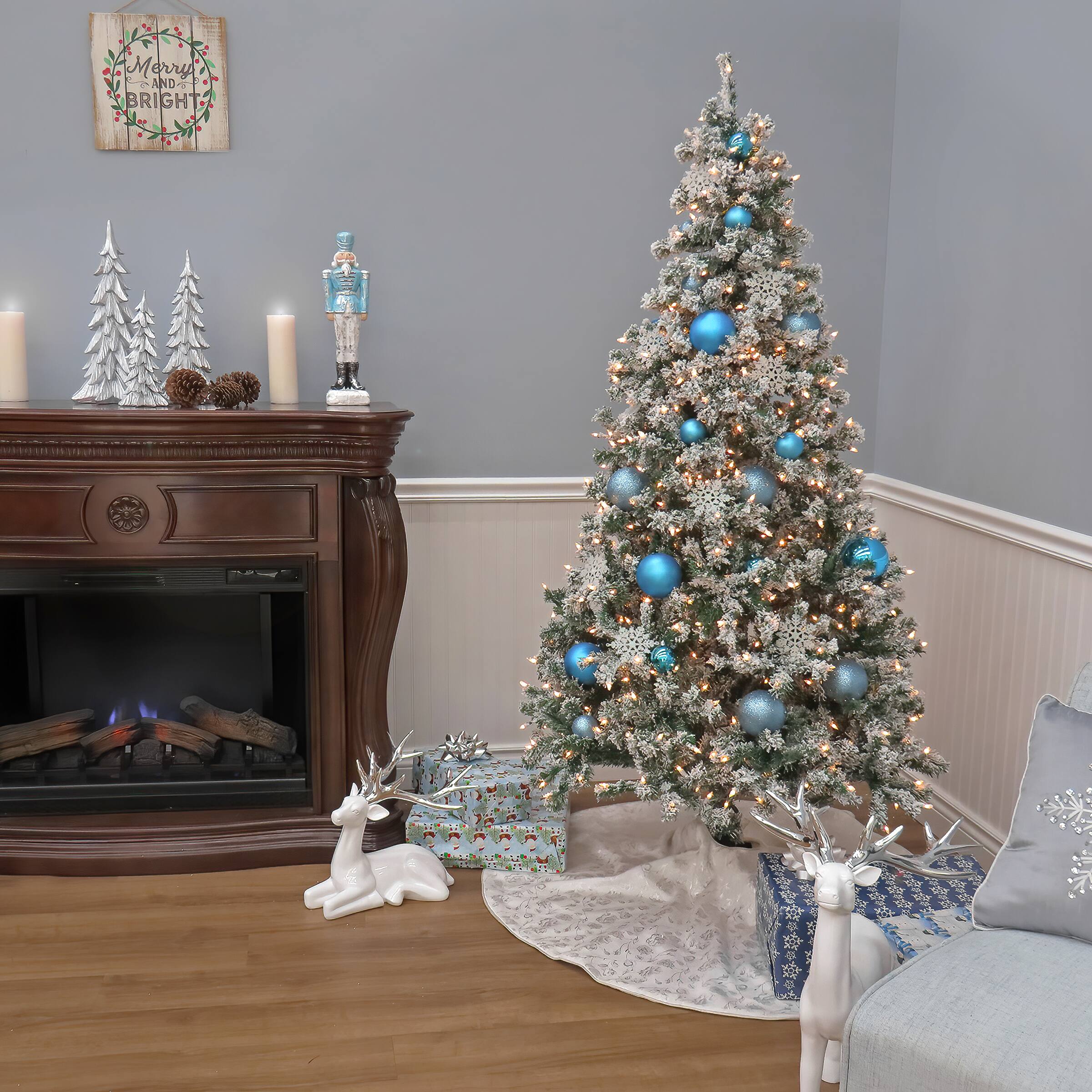 6.5ft. Pre-Lit Snowy Crestview Artificial Christmas Tree, Clear Lights