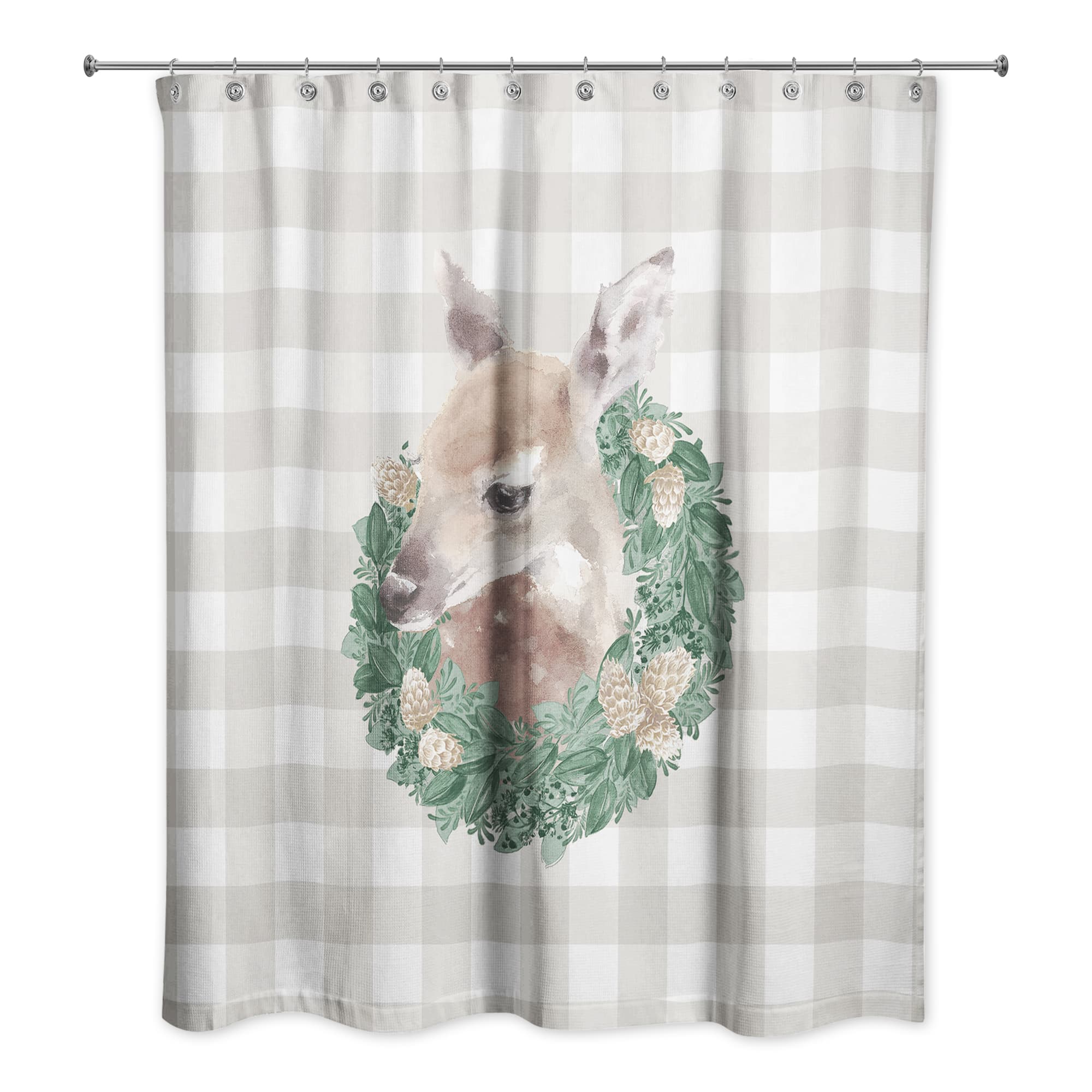 Buffalo Check Fawn Wreath Shower Curtain