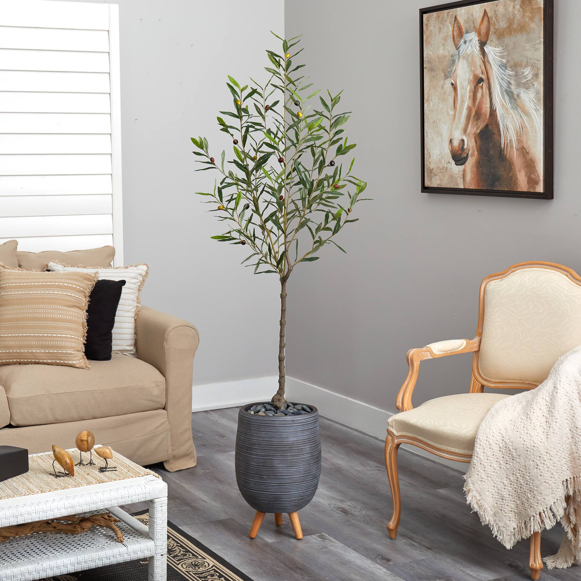 6ft. Olive Artificial Tree in Gray Planter with Stand