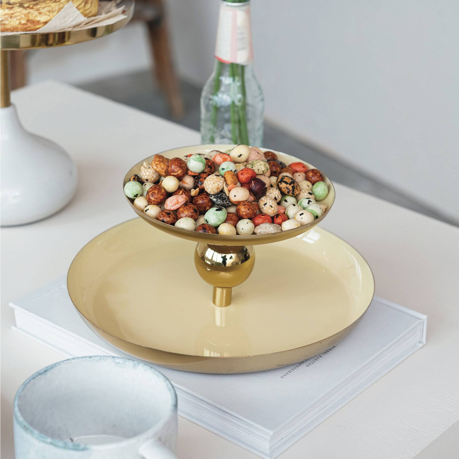Hello Honey&#xAE; 10&#x22; Yellow &#x26; Gold Soleil Enameled Metal 2-Tier Tray