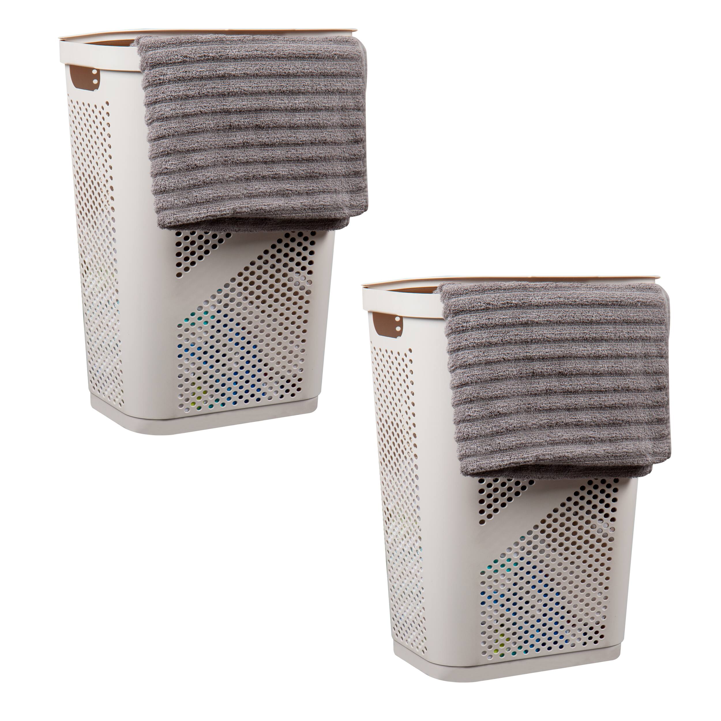 Mind Reader 60L Ventilated Slim Laundry Hamper with Cut Out Handles & Hinged Lid, 2ct.