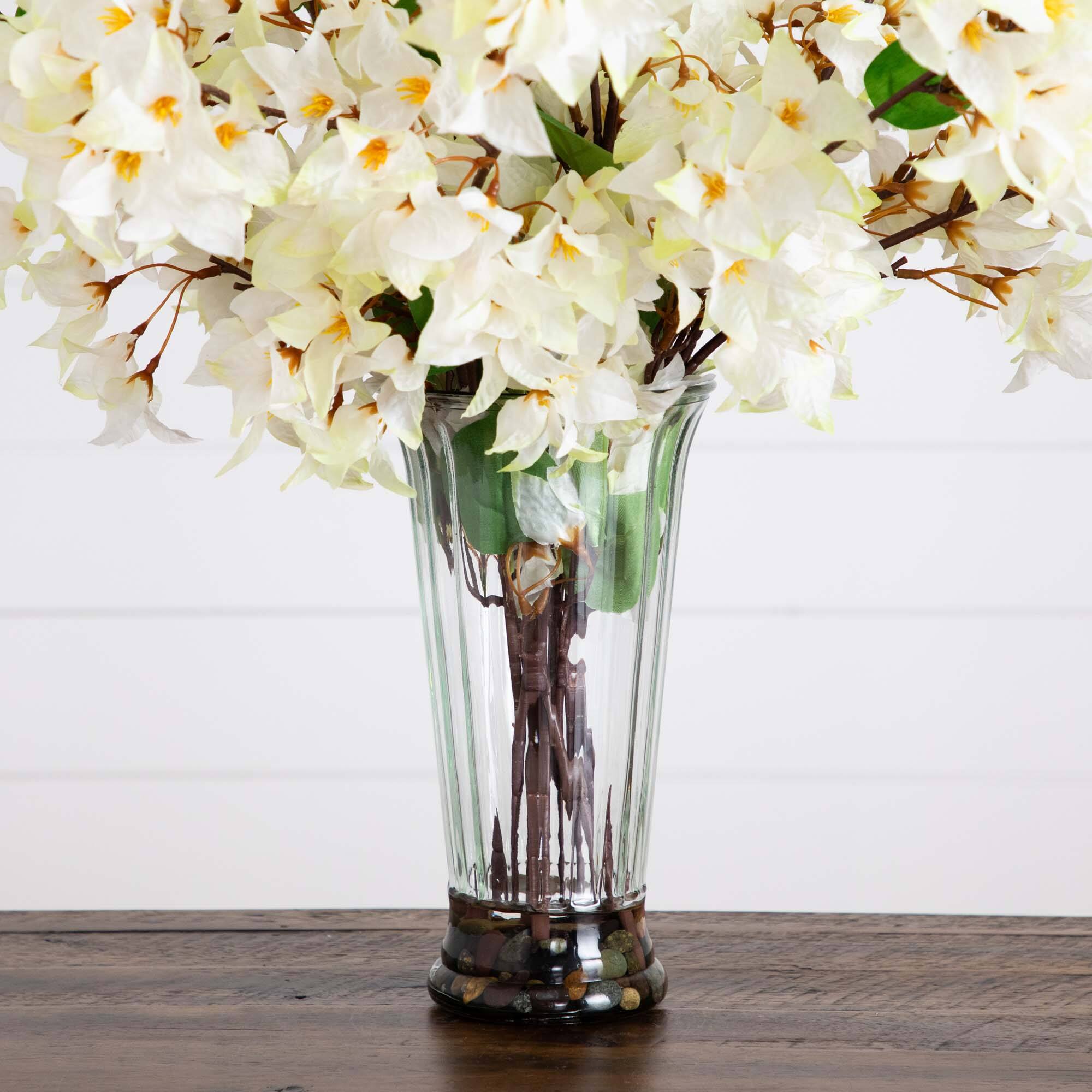 2.5ft. White Bougainvillea Arrangement in Glass Vase
