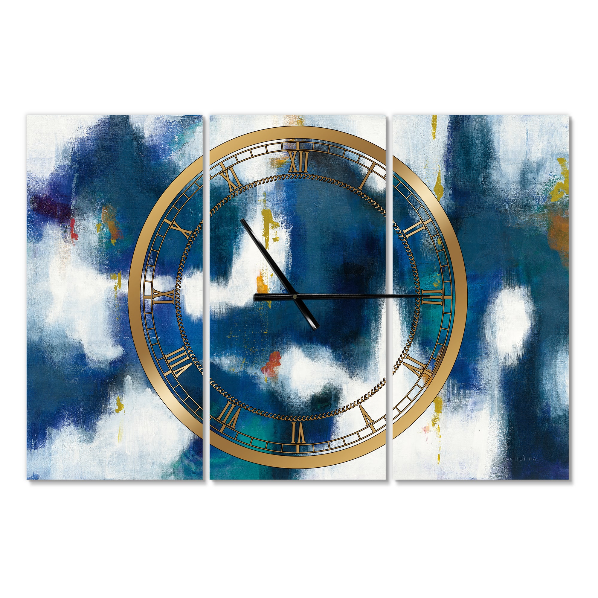 Designart &#x27;Blue Glam Texture Ii Modern Multipanel Wall Clock