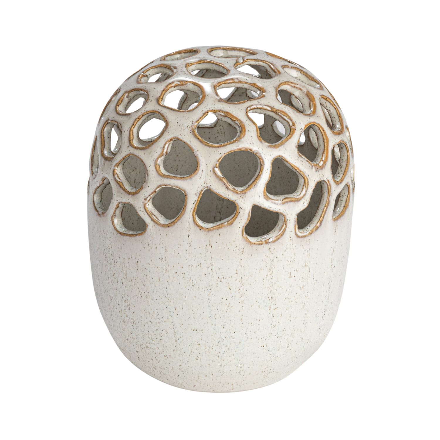 7.5&#x22; Cream Stoneware Flower Frog Vase with Reactive Glaze