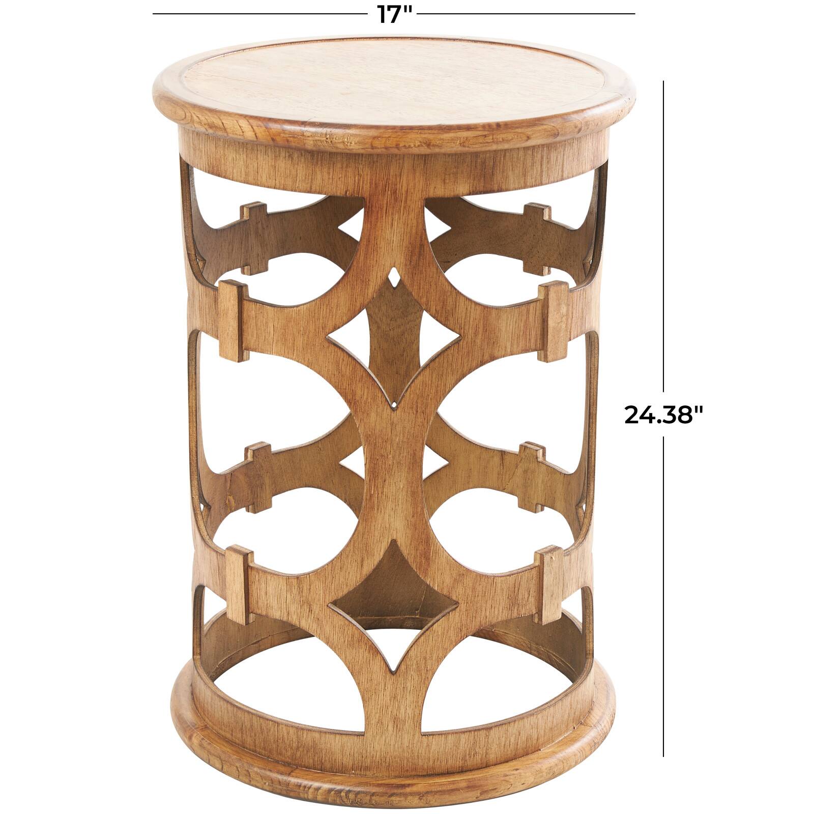 Brown Wood Open Frame Geometric Accent Table with Circular Cutouts