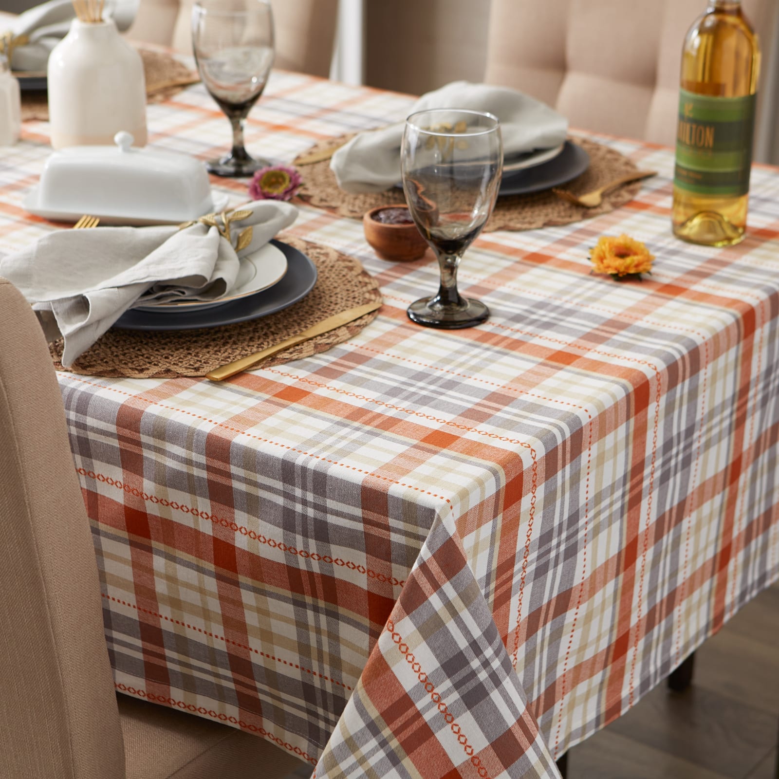 DII® 52" Autumn Afternoon Plaid Tablecloth