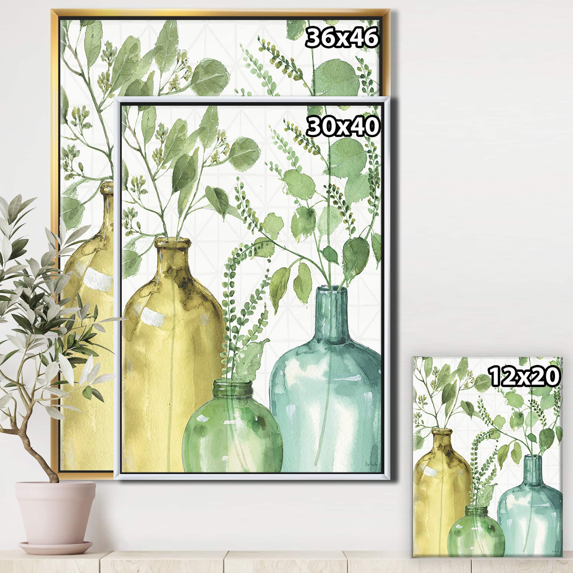 Designart - Mixed Botanical Green Leaves IX - Cottage Canvas in Gold Frame