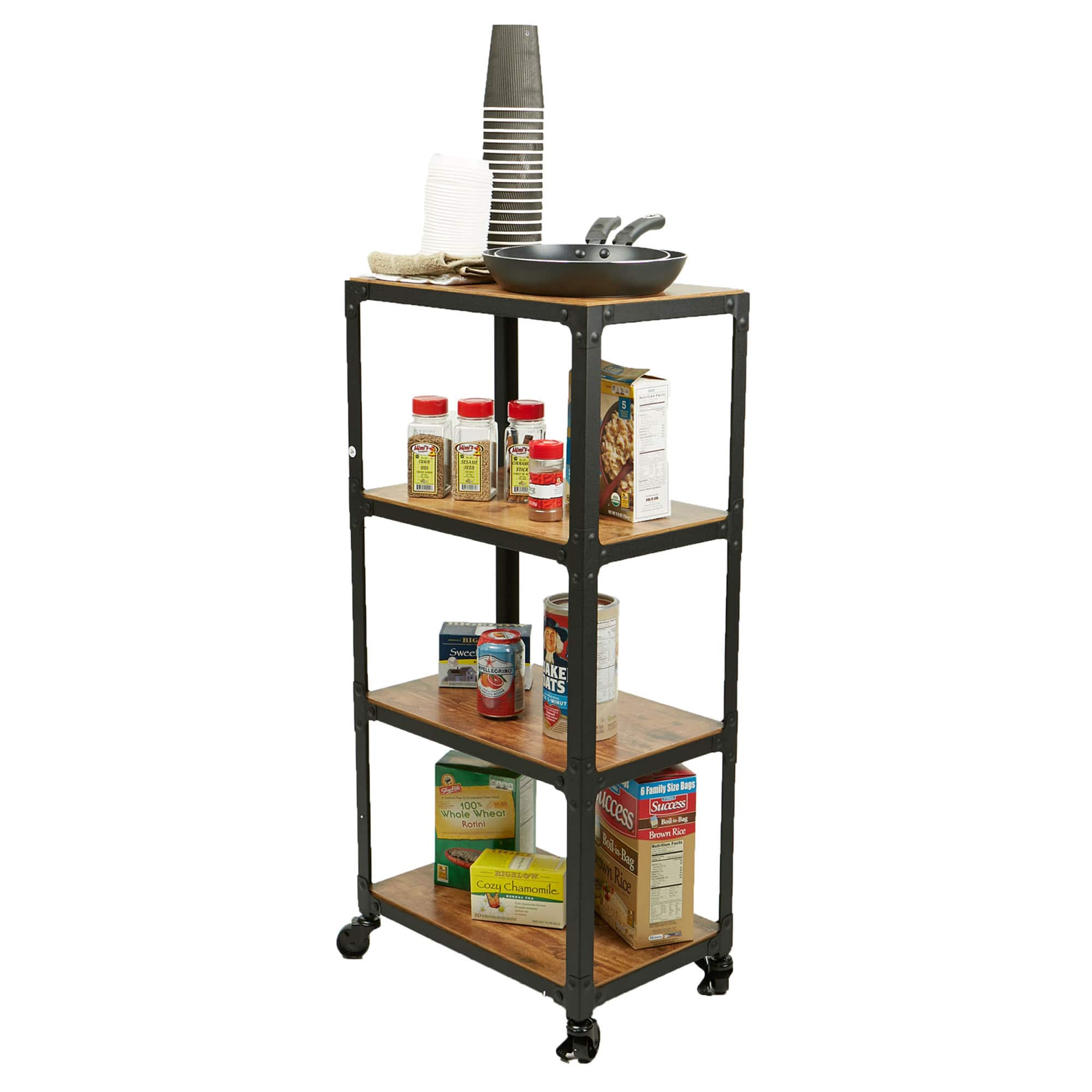 Mind Reader 39.2&#x22; Brown &#x26; Black 4-Tier Rolling Bar Cart