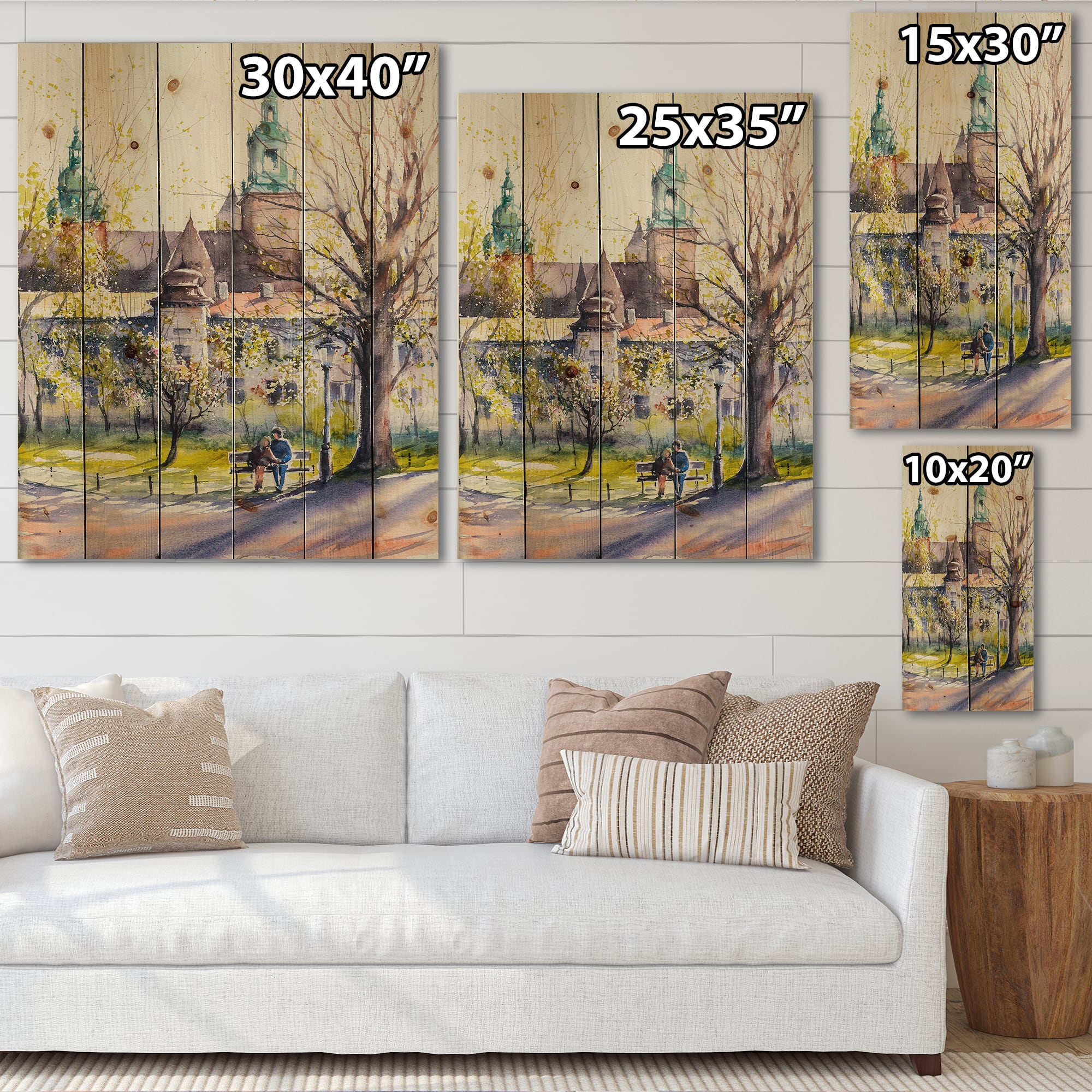 Designart - Castel Through The Trees of The Park - Country Print on Natural Pine Wood