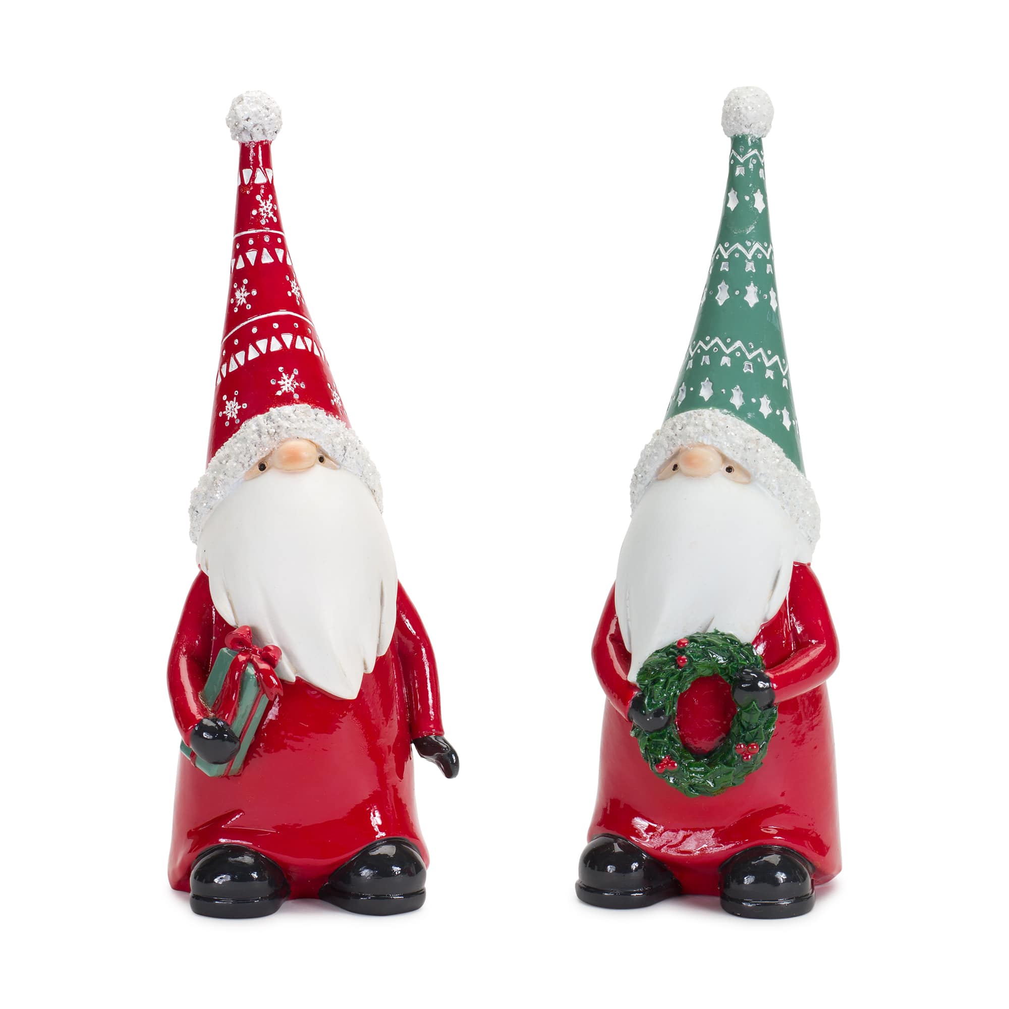 9" Holiday Gnome with Wreath & Package Figurine Set