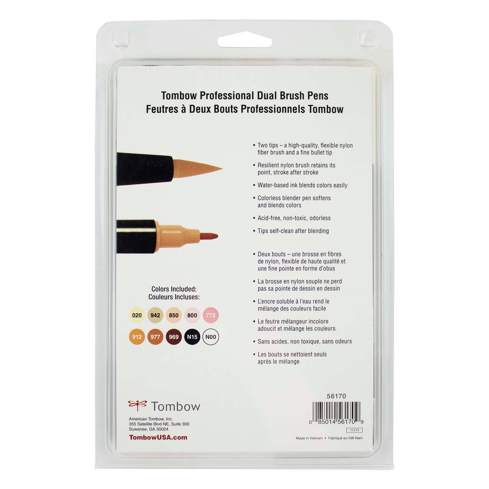 Tombow 56170 Dual Brush Pen Art Markers 10-Pack Portrait Brush ... Blendable 