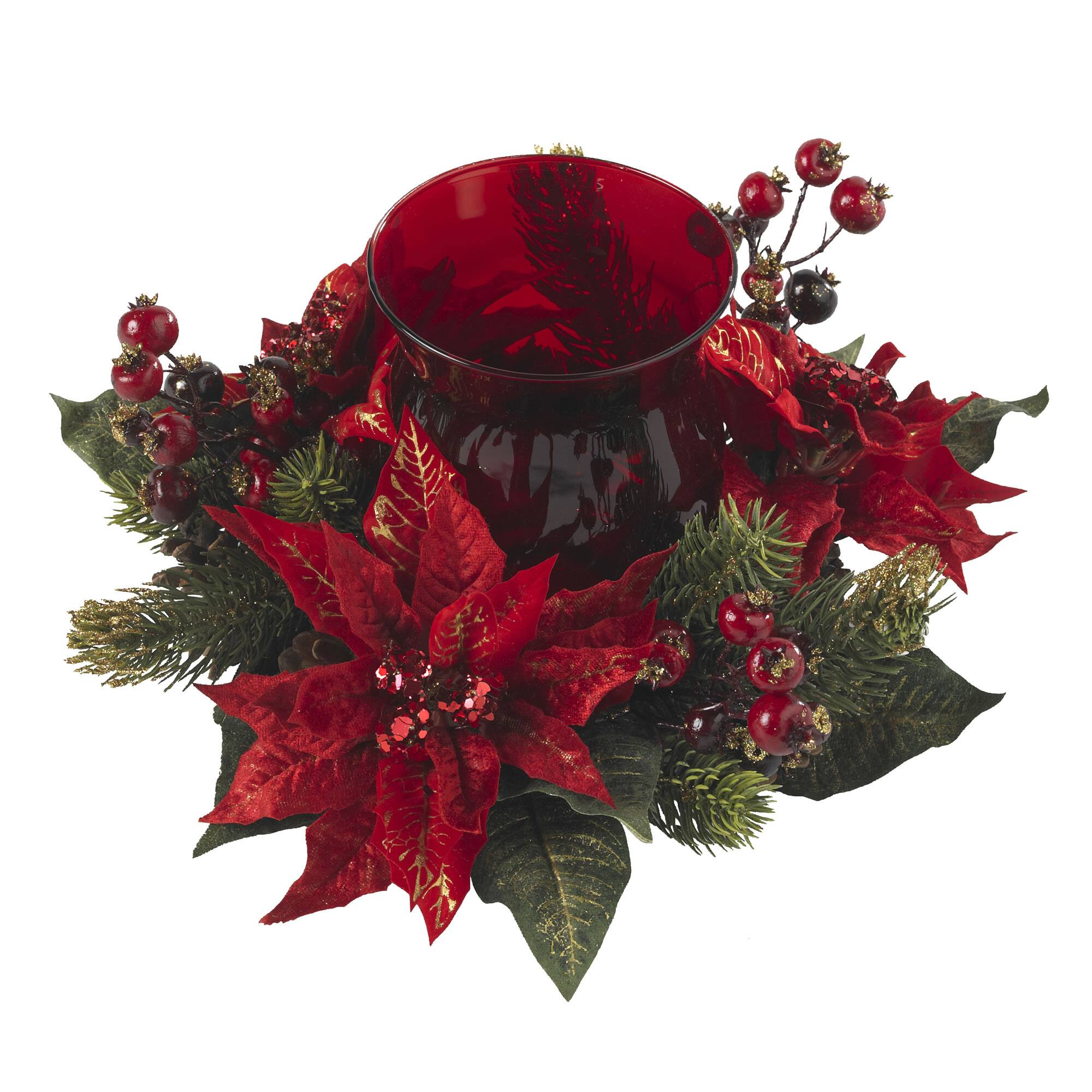 13" Poinsettia & Berry Candelabrum Artificial Arrangement Michaels