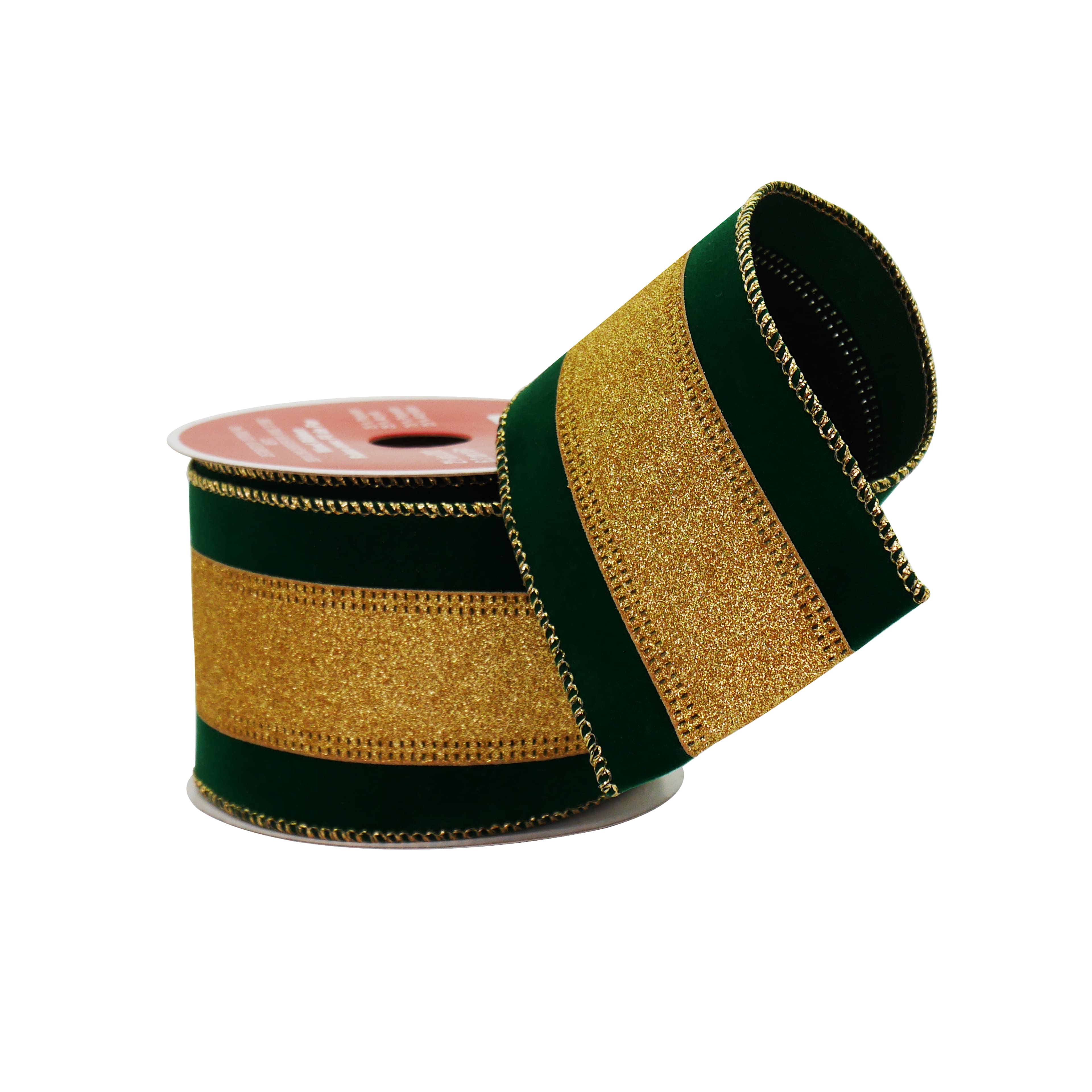 2.5" x 20ft. Green with Gold Stripe Wired Ribbon by Celebrate It®