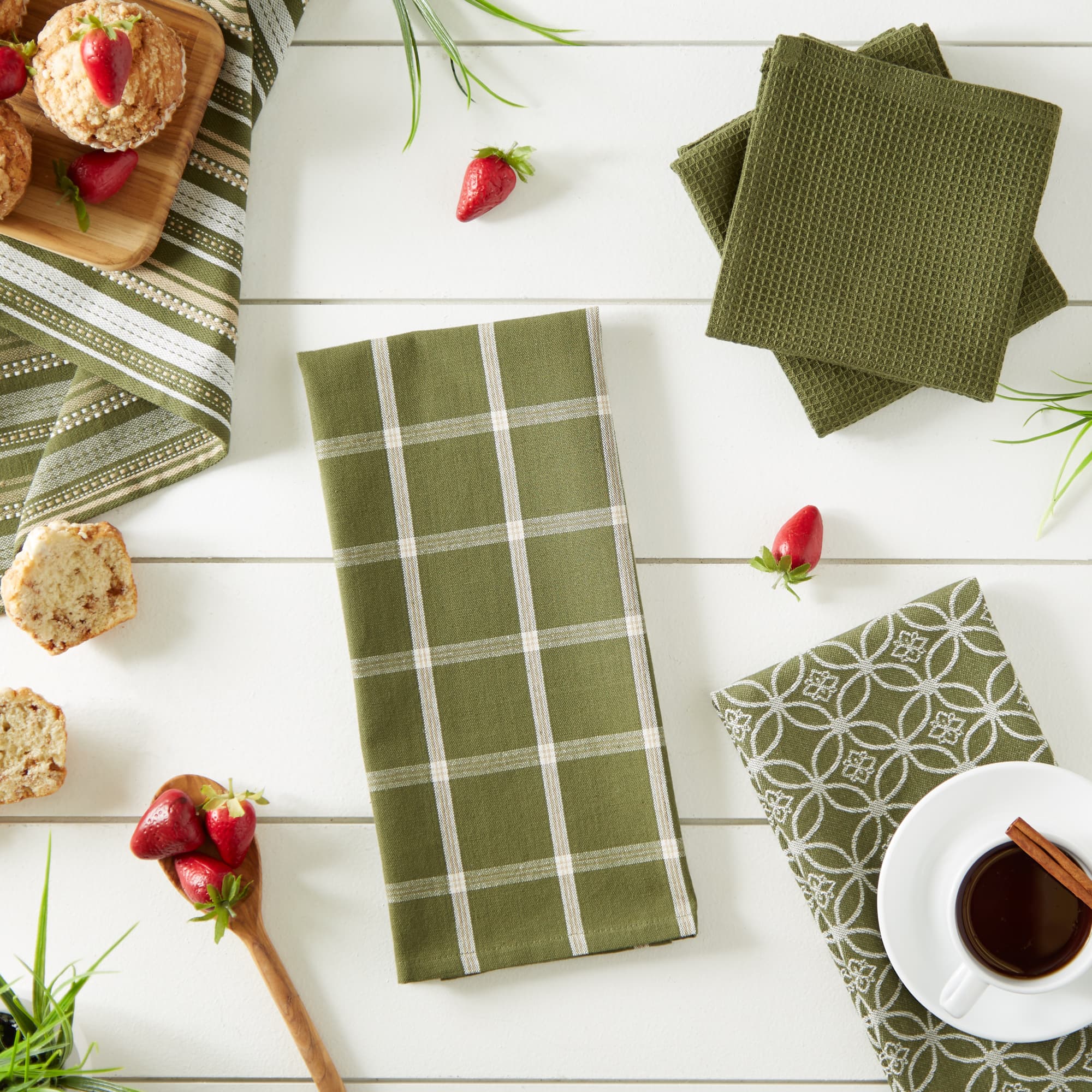 DII&#xAE; Assorted Sage Dishtowel &#x26; Dishcloth (Set of 5)