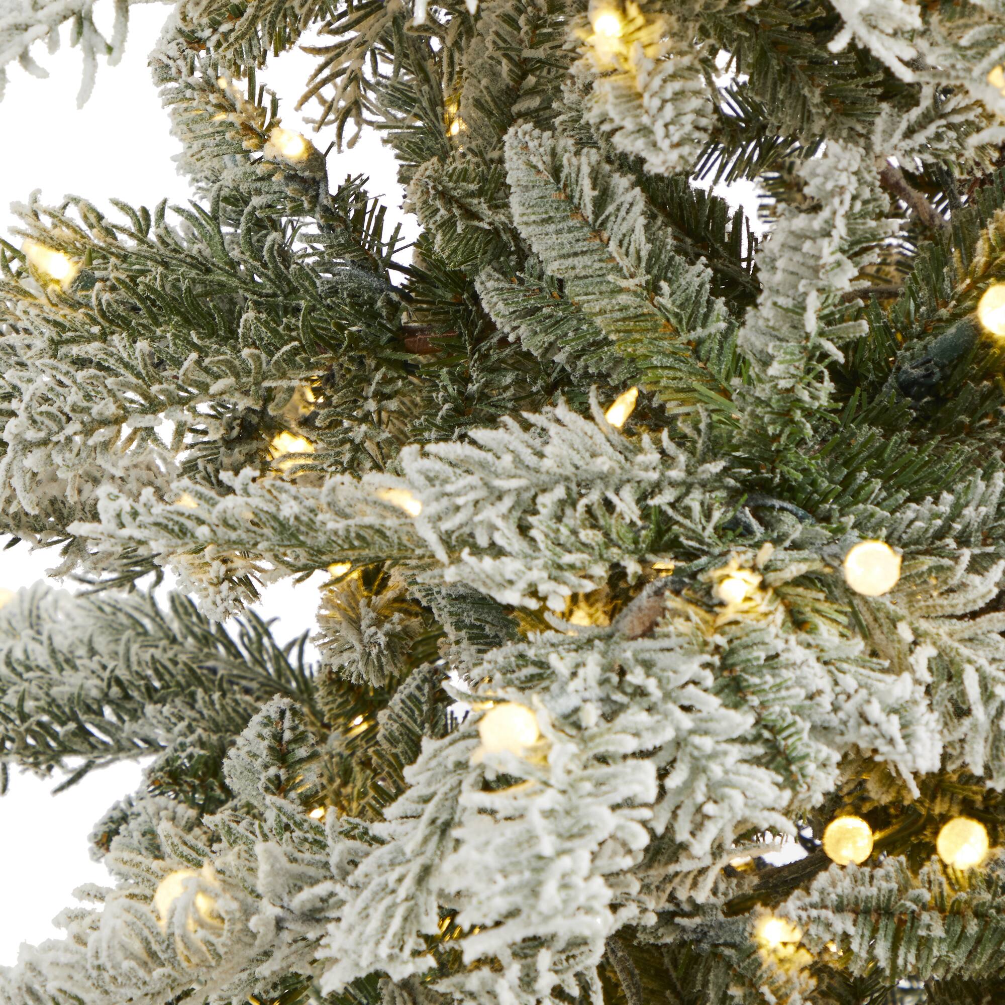 7.5ft. Pre-Lit Slim Flocked Nova Scotia Spruce Artificial Christmas Tree with Warm White LED Lights