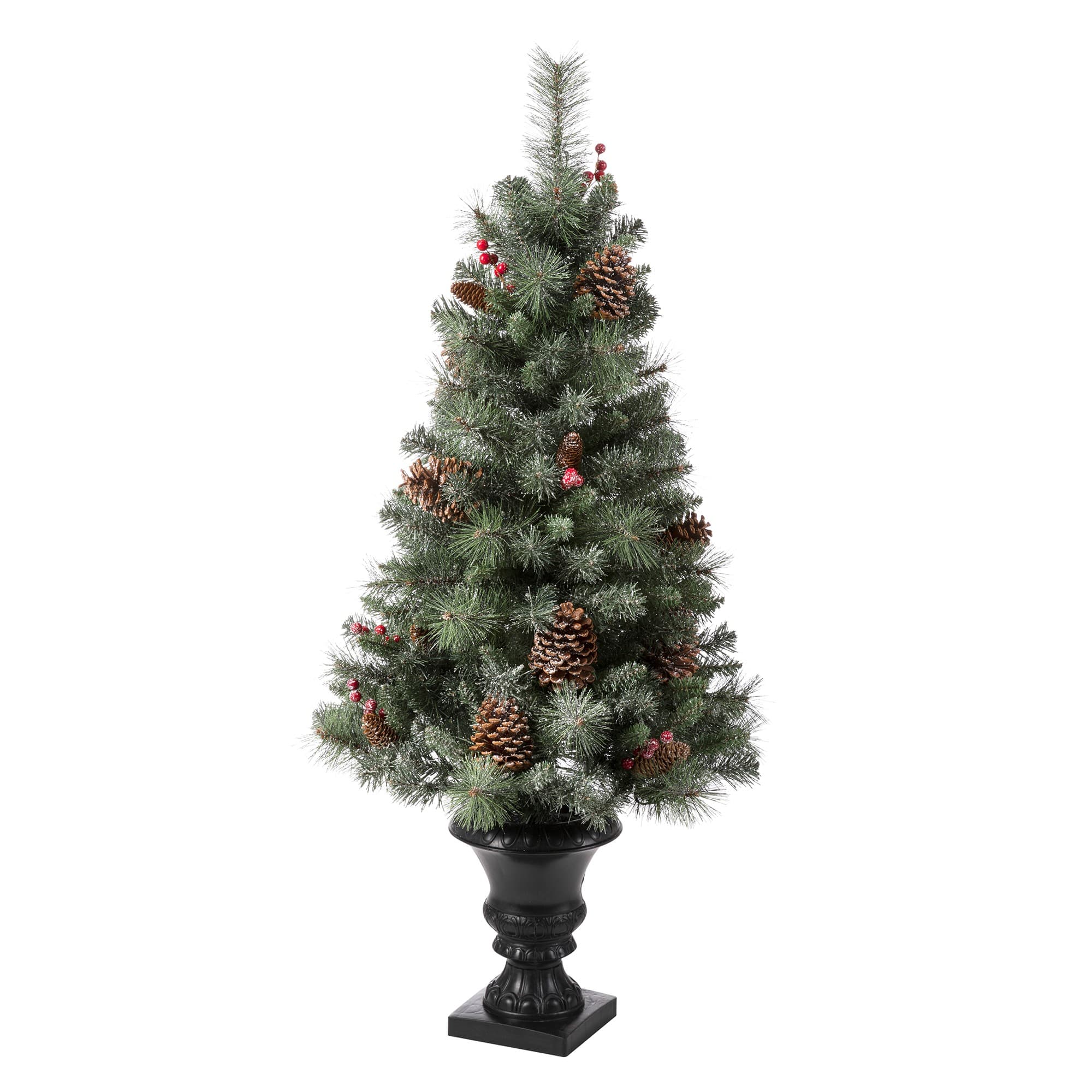 4ft. Pre-Lit Flocked Pinecones & Berries Christmas Tree with Warm White ...