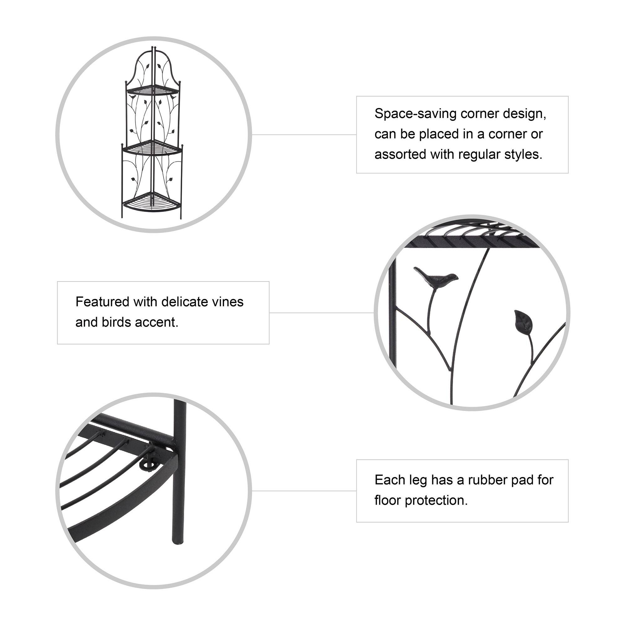 Glitzhome&#xAE; 3-Tier Black Metal Corner Plant Stand