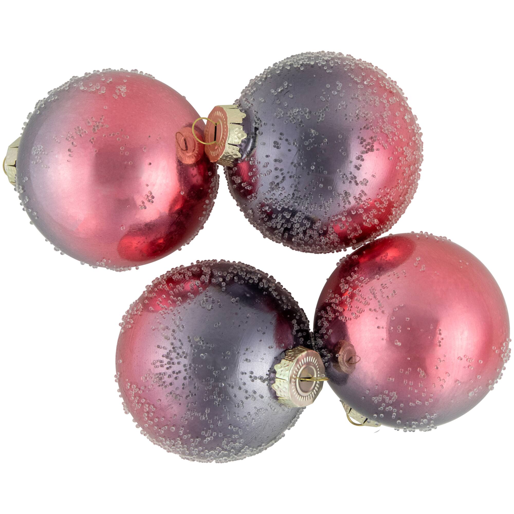 4ct. 3" Pink & Gray Hand Blown Textured Glass Ball Ornaments
