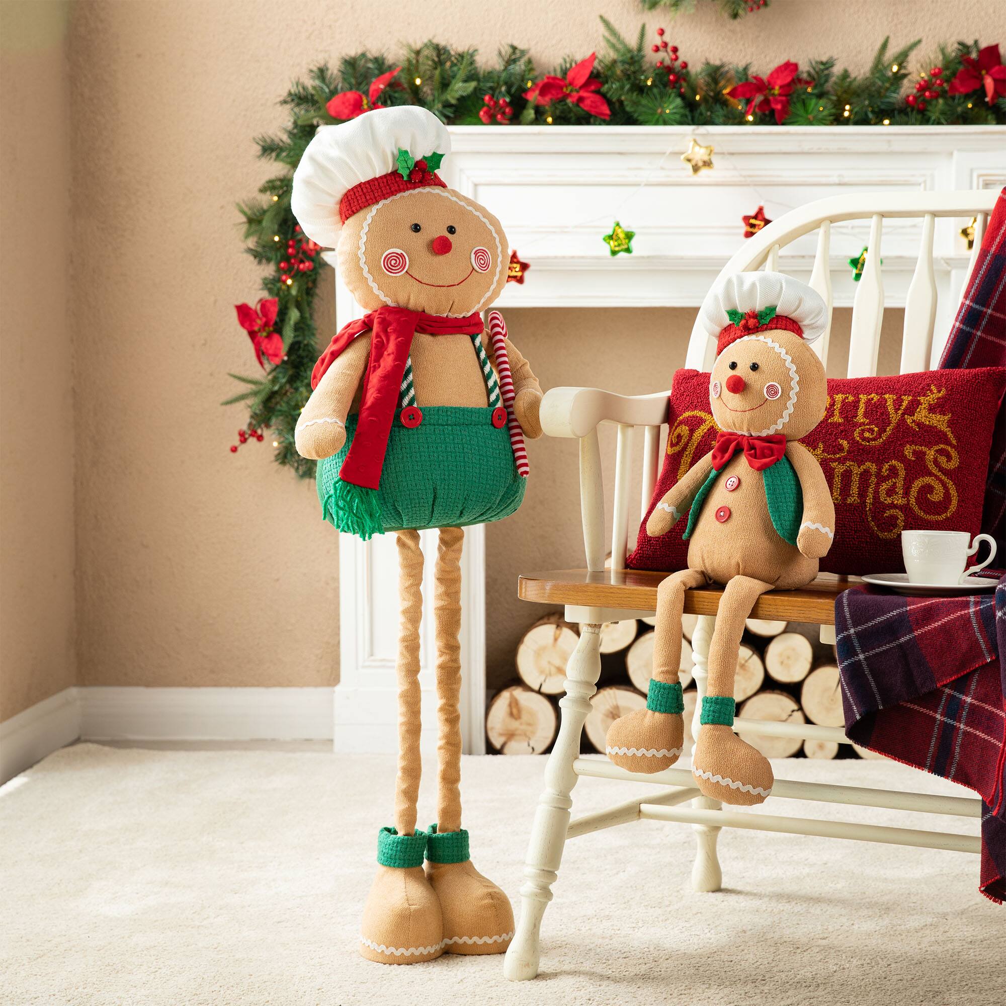 Glitzhome® 39" Telescopic Fabric Christmas Gingerbread Man Standing Décor