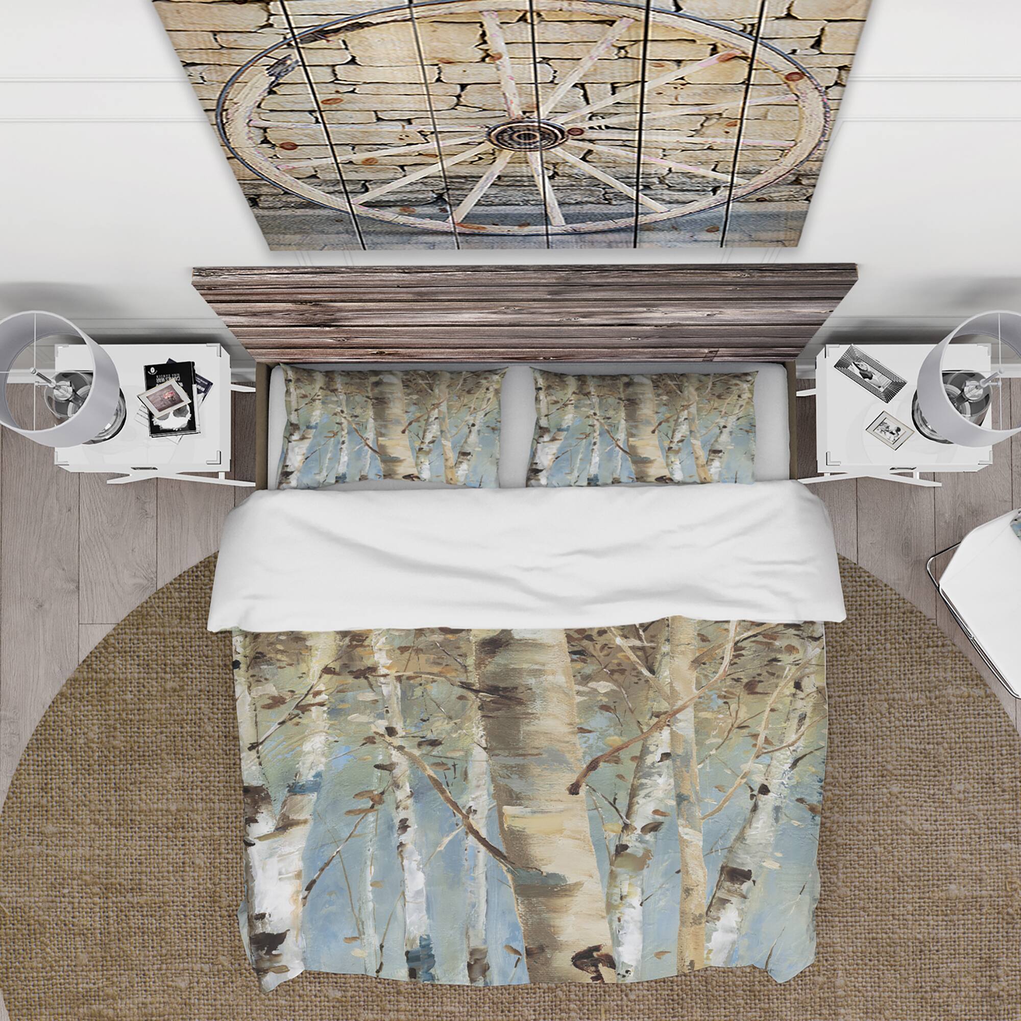 Designart &#x27;White Birch Forest II&#x27; Farmhouse Bedding Set - Duvet Cover &#x26; Shams
