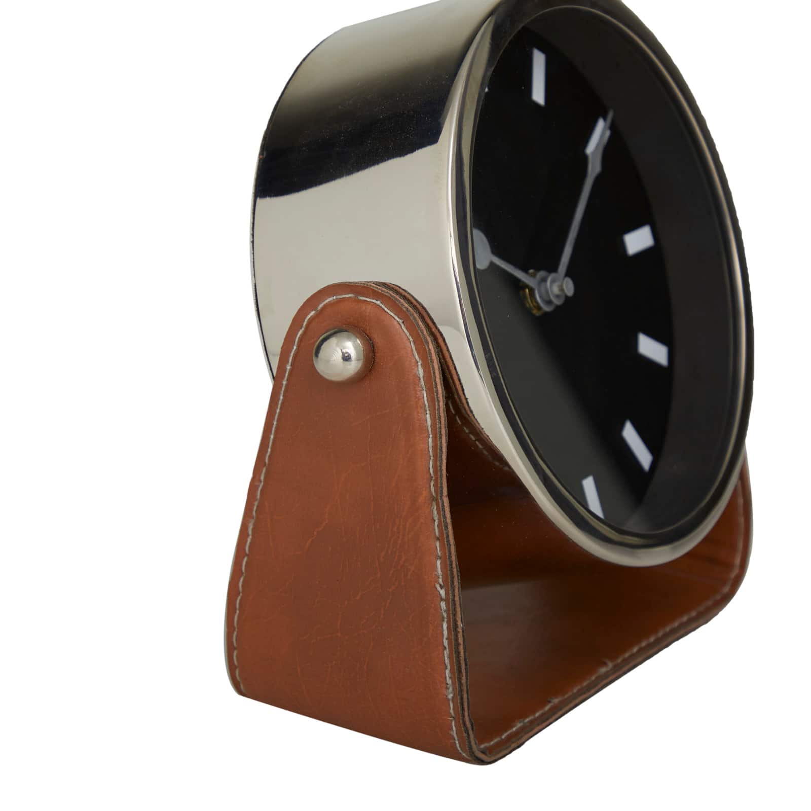7" Silver Stainless Steel Clock with Leather Stand