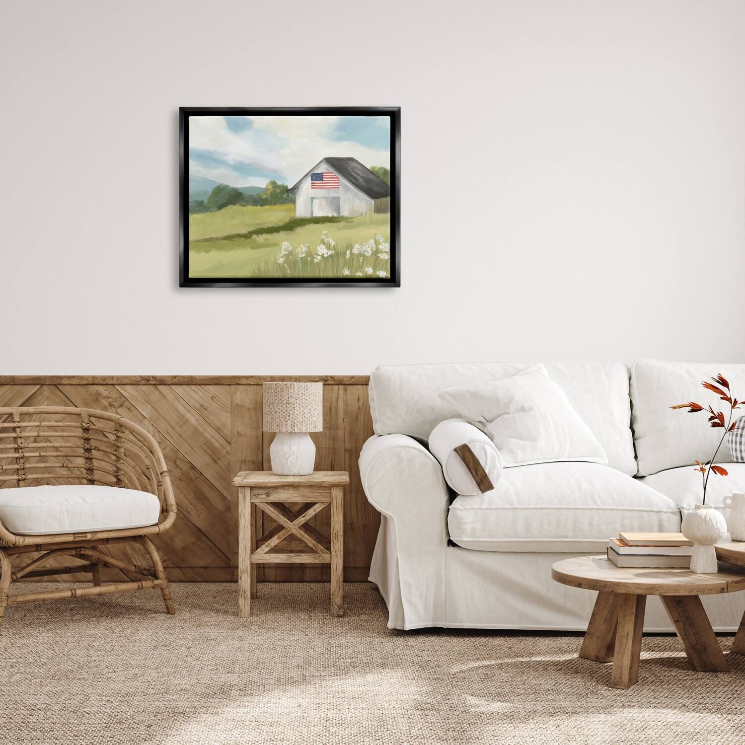 Stupell Industries American Flag on Barn Floater Framed Art