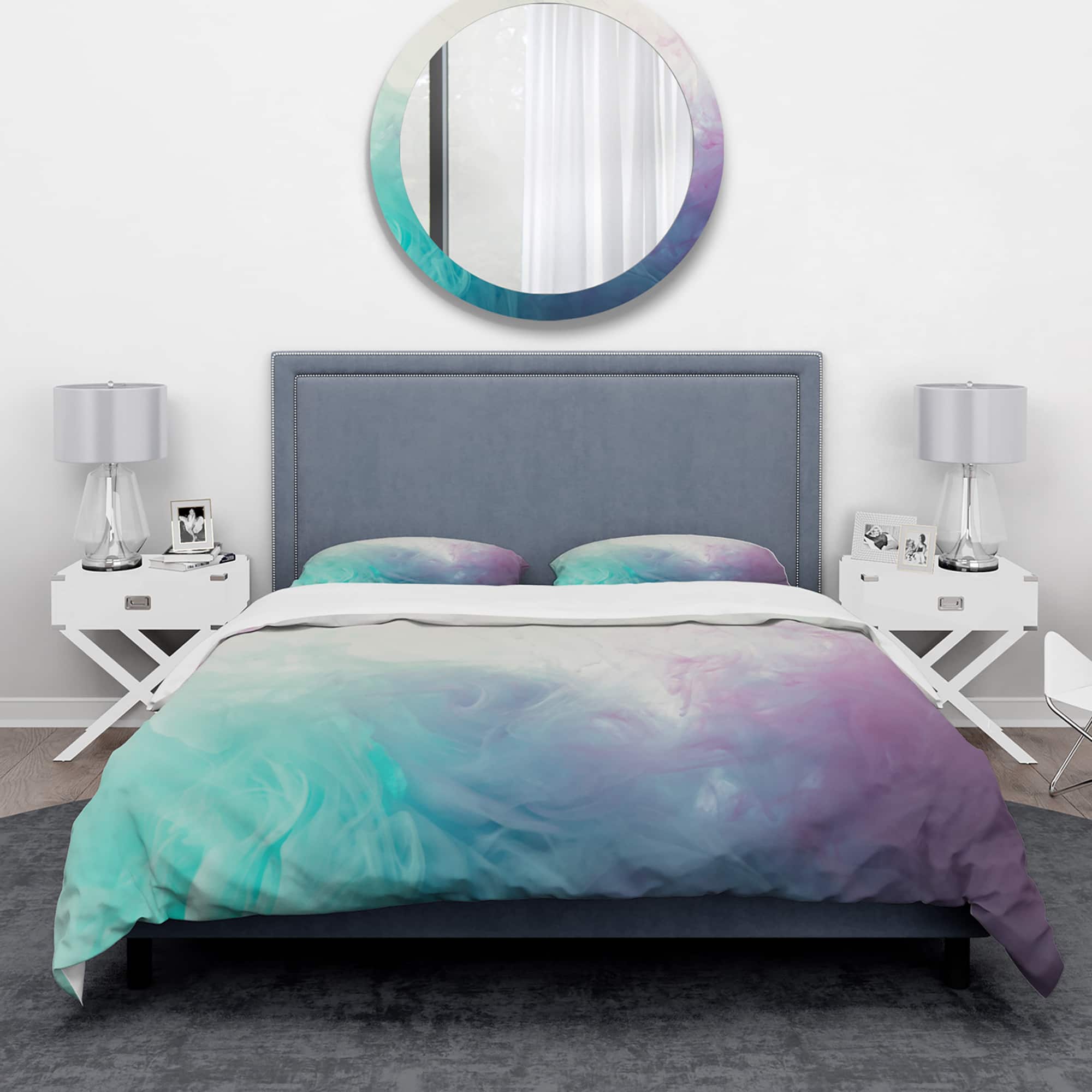 Designart &#x27;Cyan, Blue and Pink water in Ink Composition&#x27; Mid-Century Modern Bedding Set - Duvet Cover &#x26; Shams
