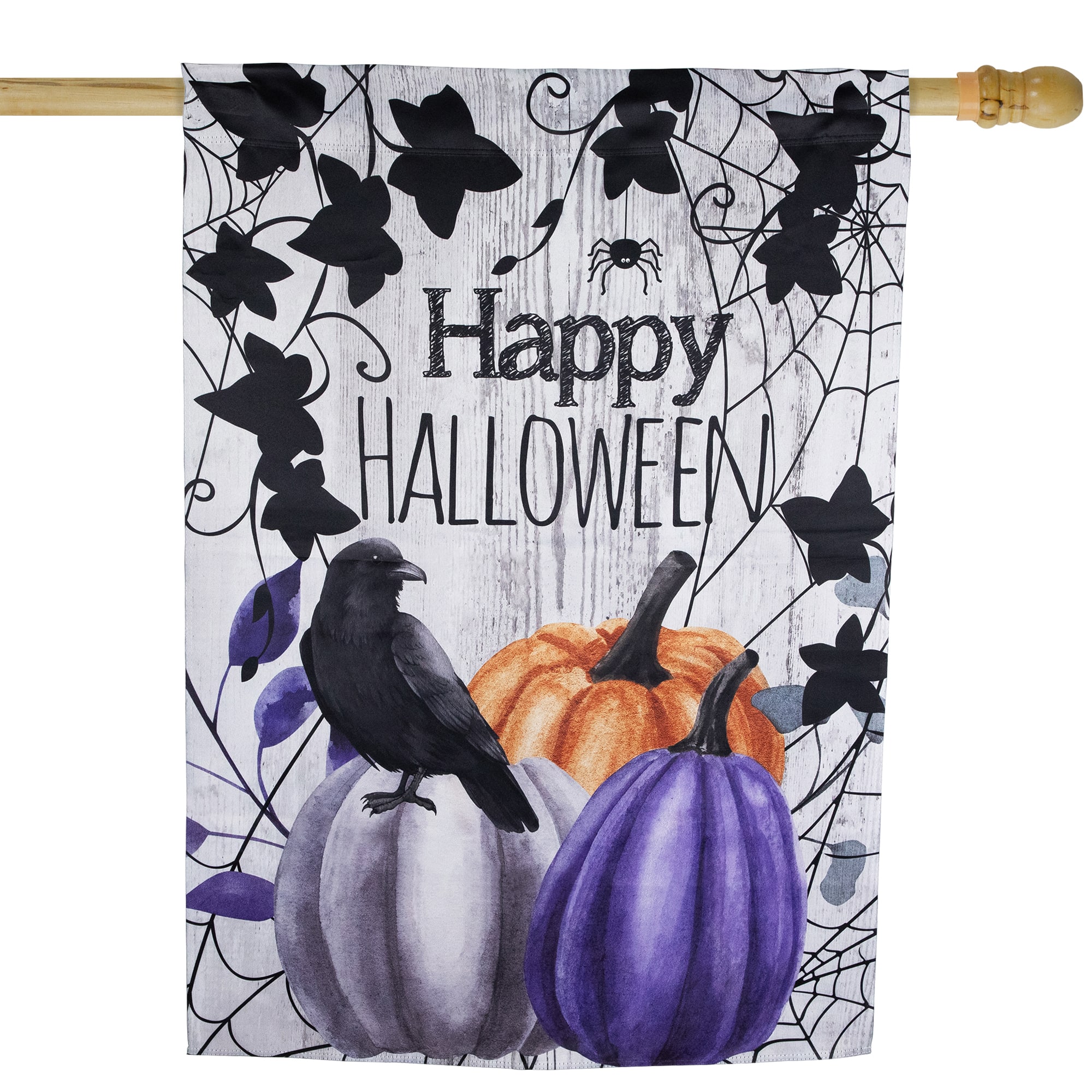 40&#x22; x 28&#x22; Pumpkins &#x26; Crow Happy Halloween Outdoor House Flag