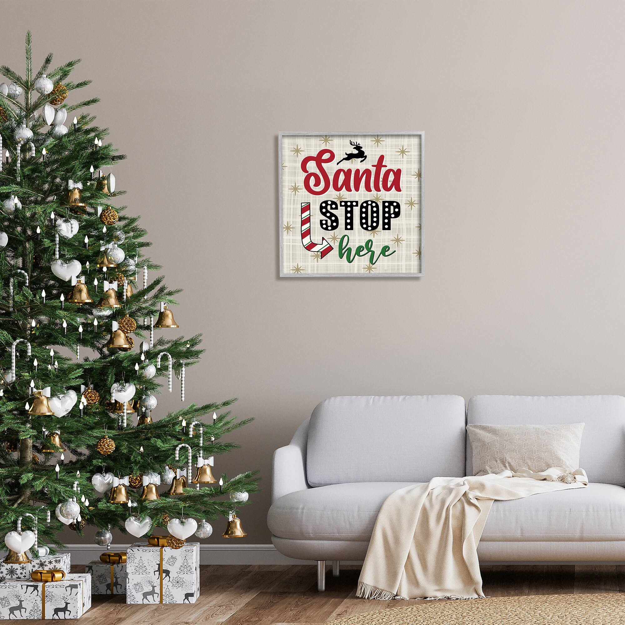 Stupell Industries Santa Stop Here Retro Holiday Framed Giclee Art