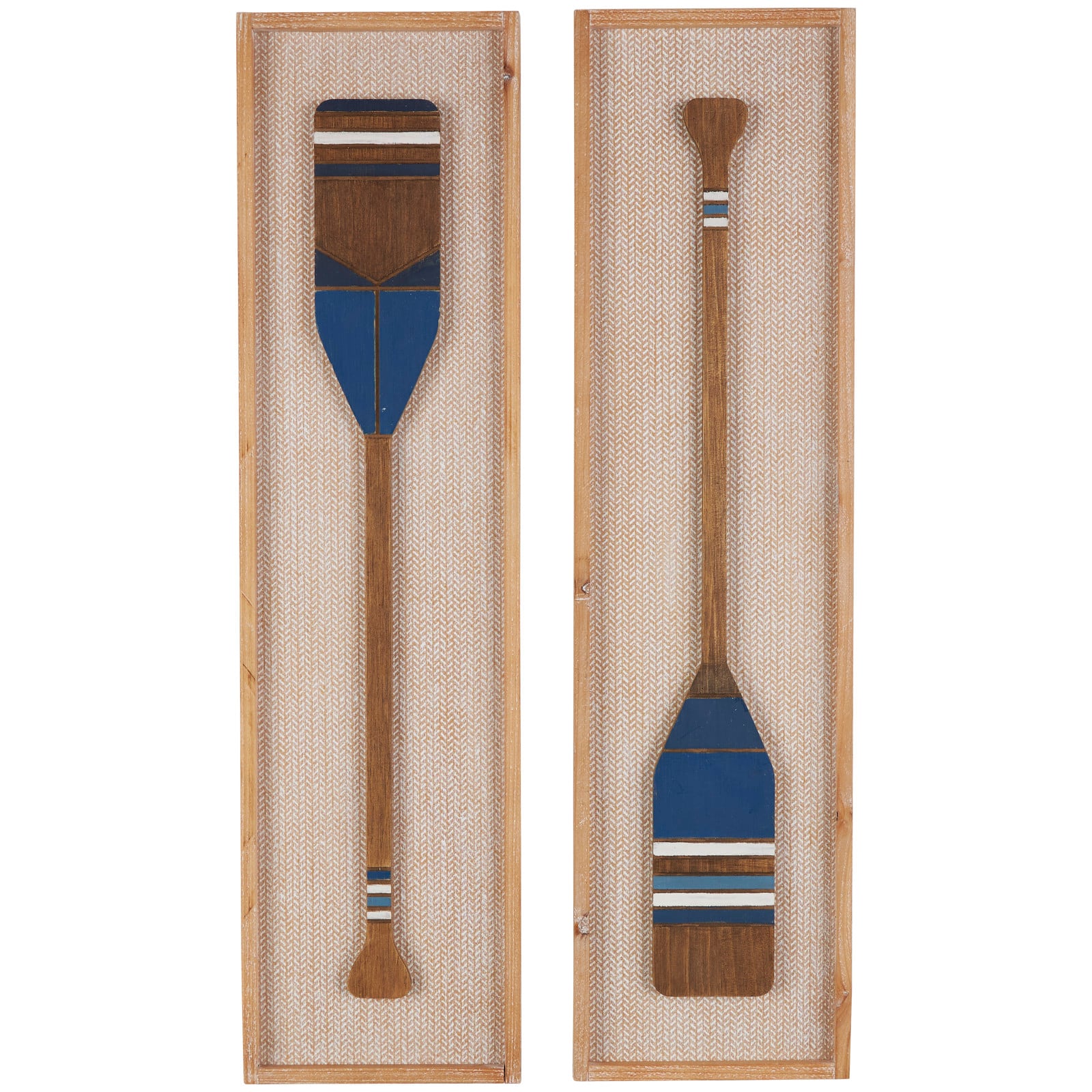 Brown Wood Paddle Wall Décor with Blue Accents & Chevron Pattern Set