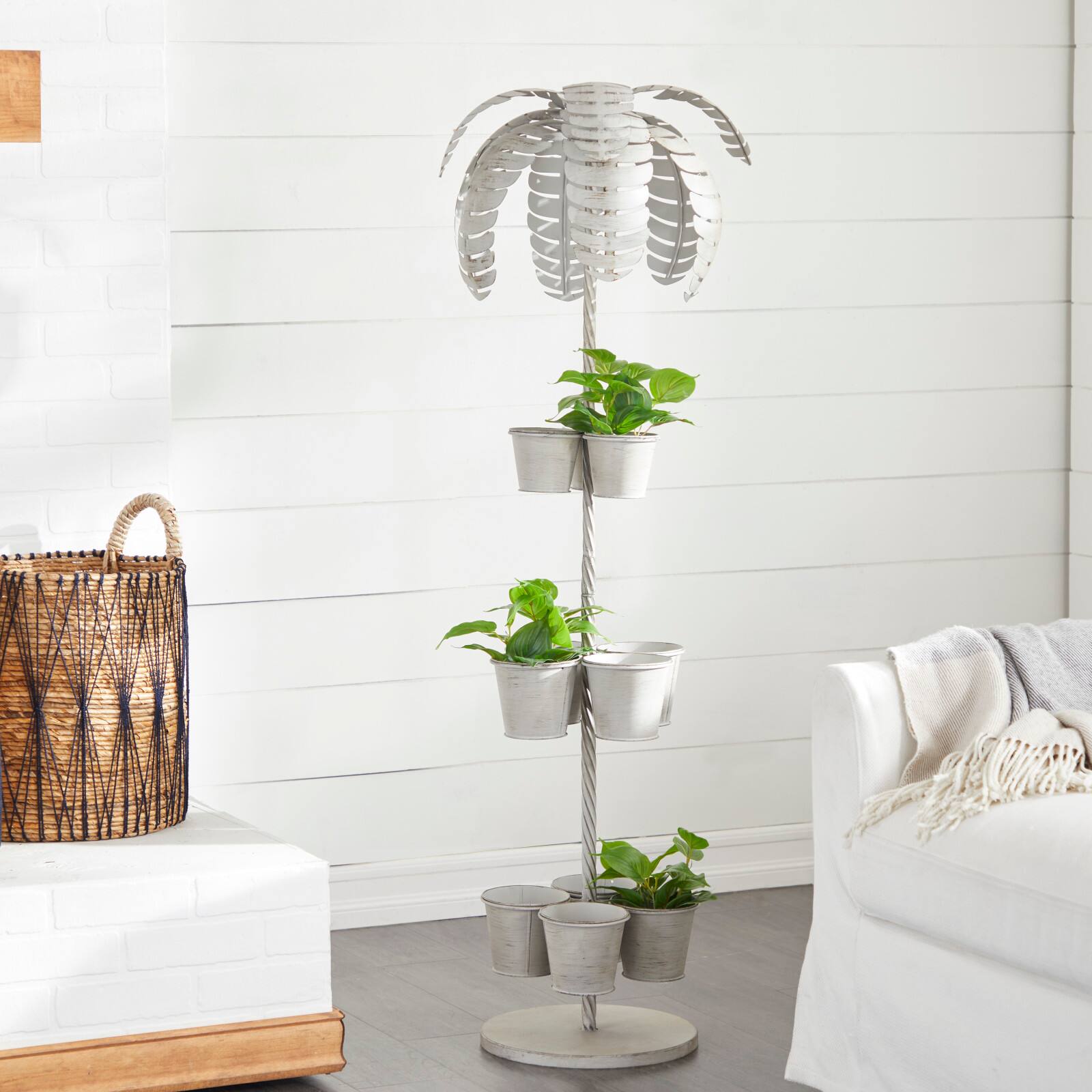 55" Gray Metal Contemporary Palm Tree Planter