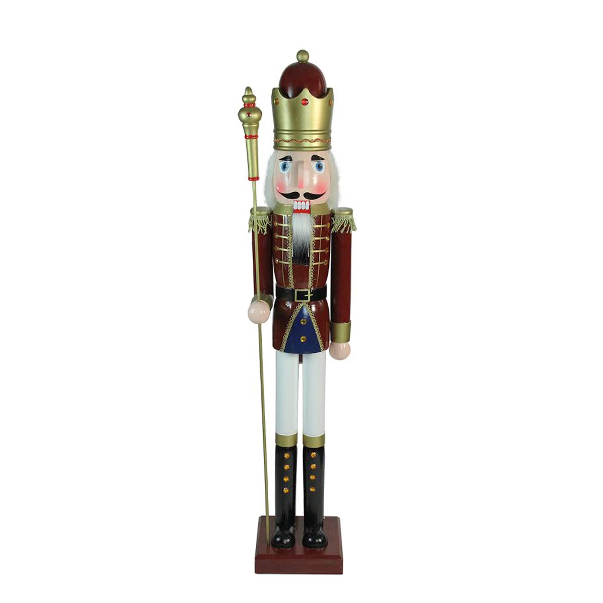 48'' Brown and White Wooden Christmas Nutcracker King with Scepter Decoration