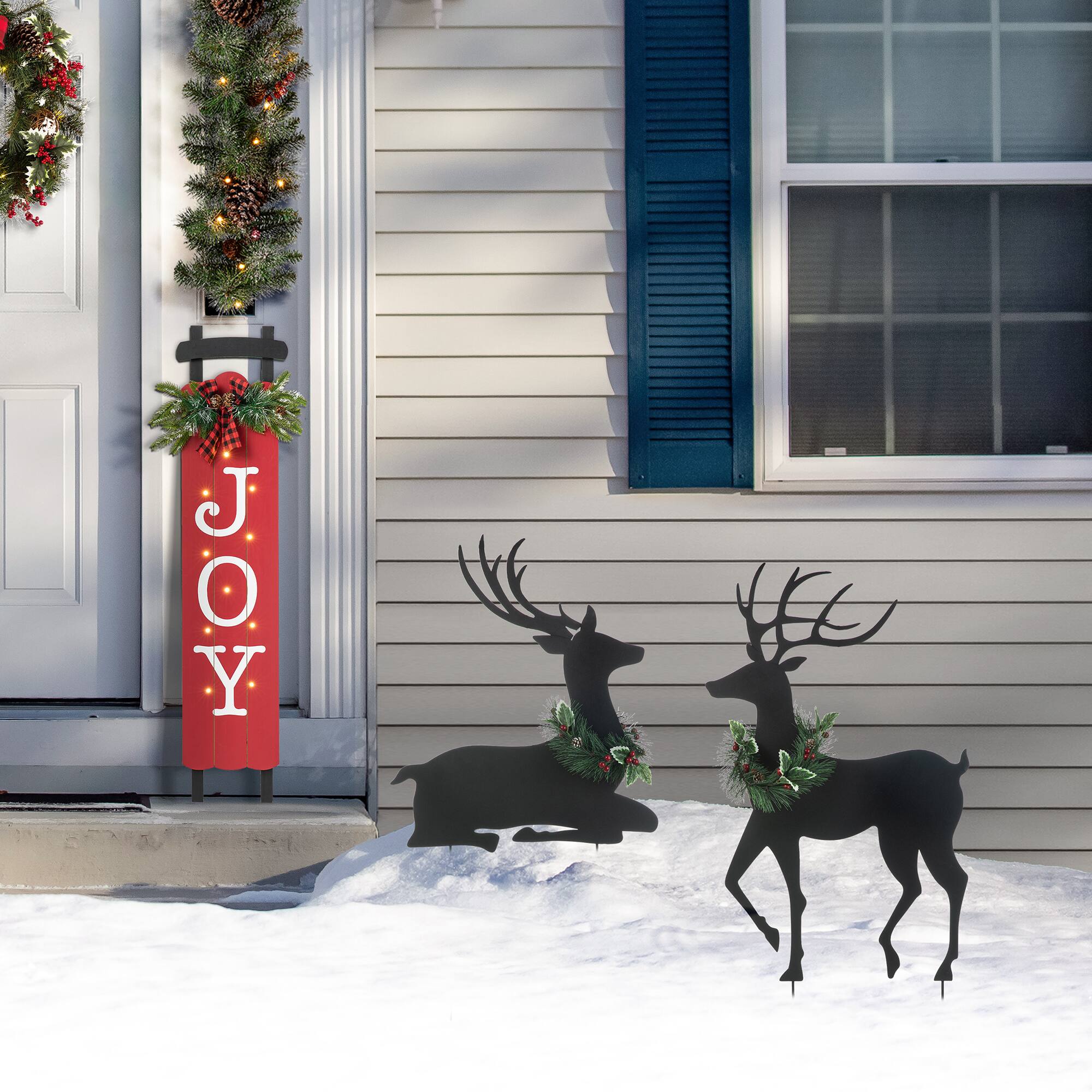 Glitzhome® Metal Reindeer Silhouette Yard Stake Set