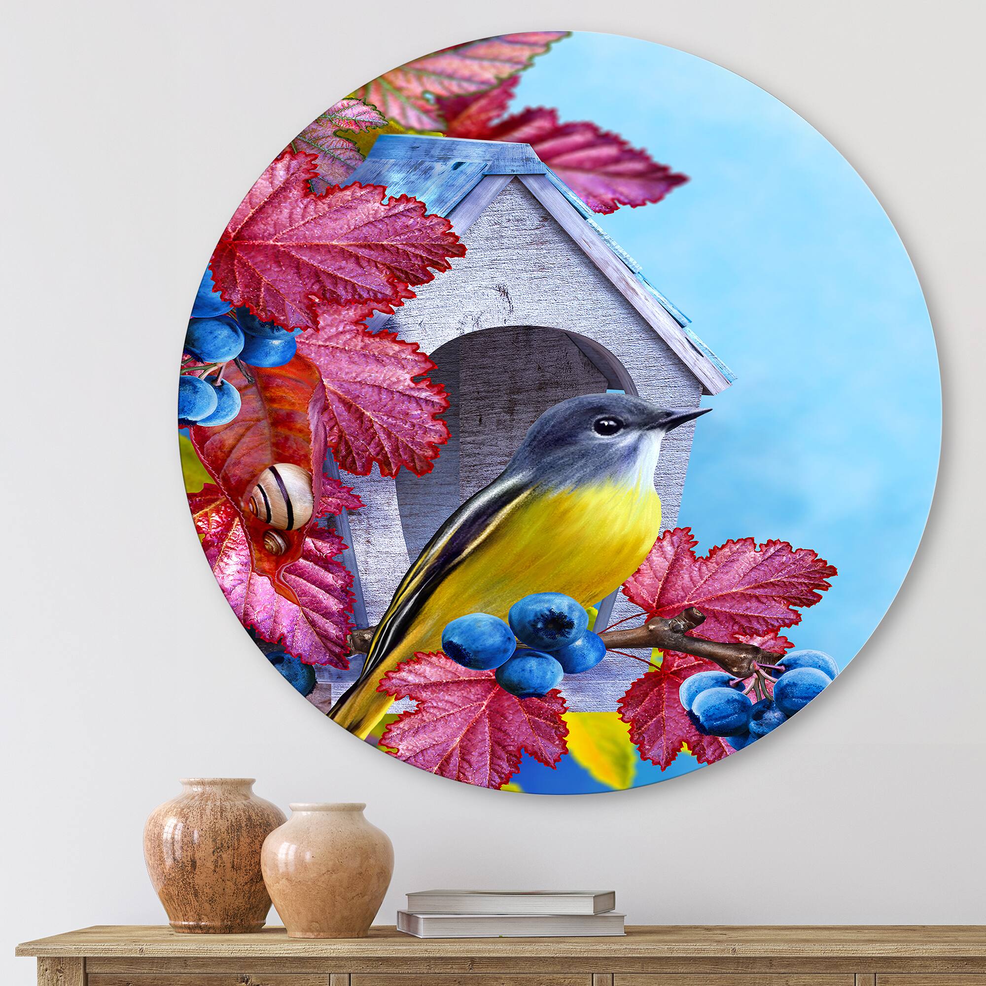 Designart - Titmouse Bird Sitting On A Branch Near A Birdhouse