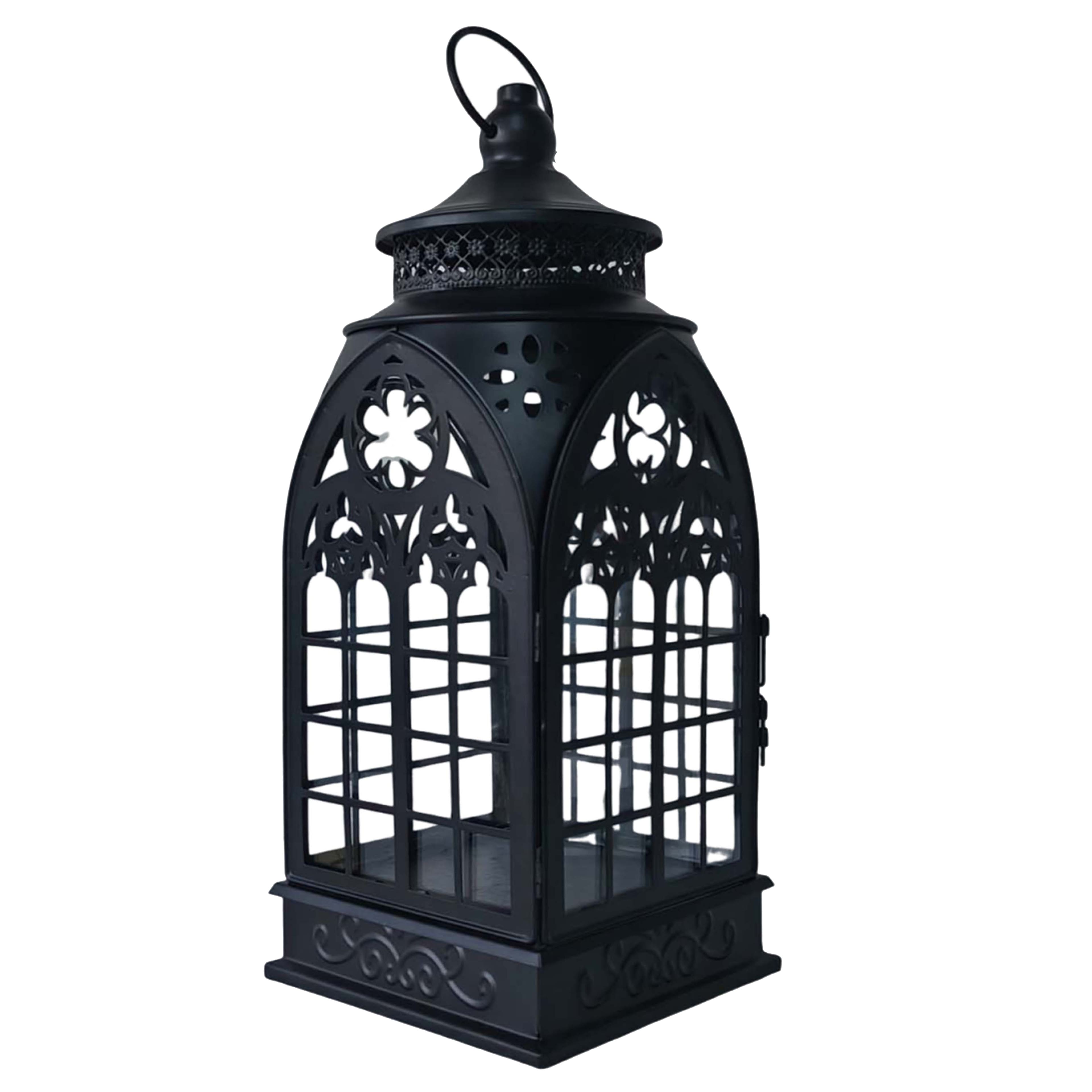 15.25&#x22; Black Cathedral Metal &#x26; Glass Lantern by Ashland&#xAE;