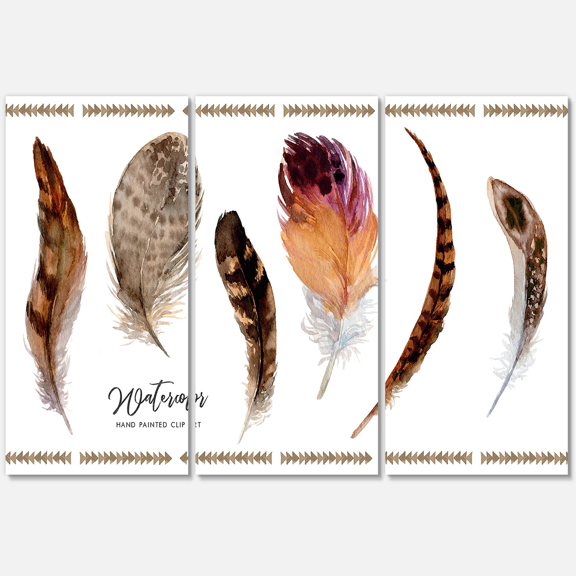 Designart - Exotic Vibrant Boho Feathers - Bohemian &#x26; Eclectic Canvas Wall Art Print