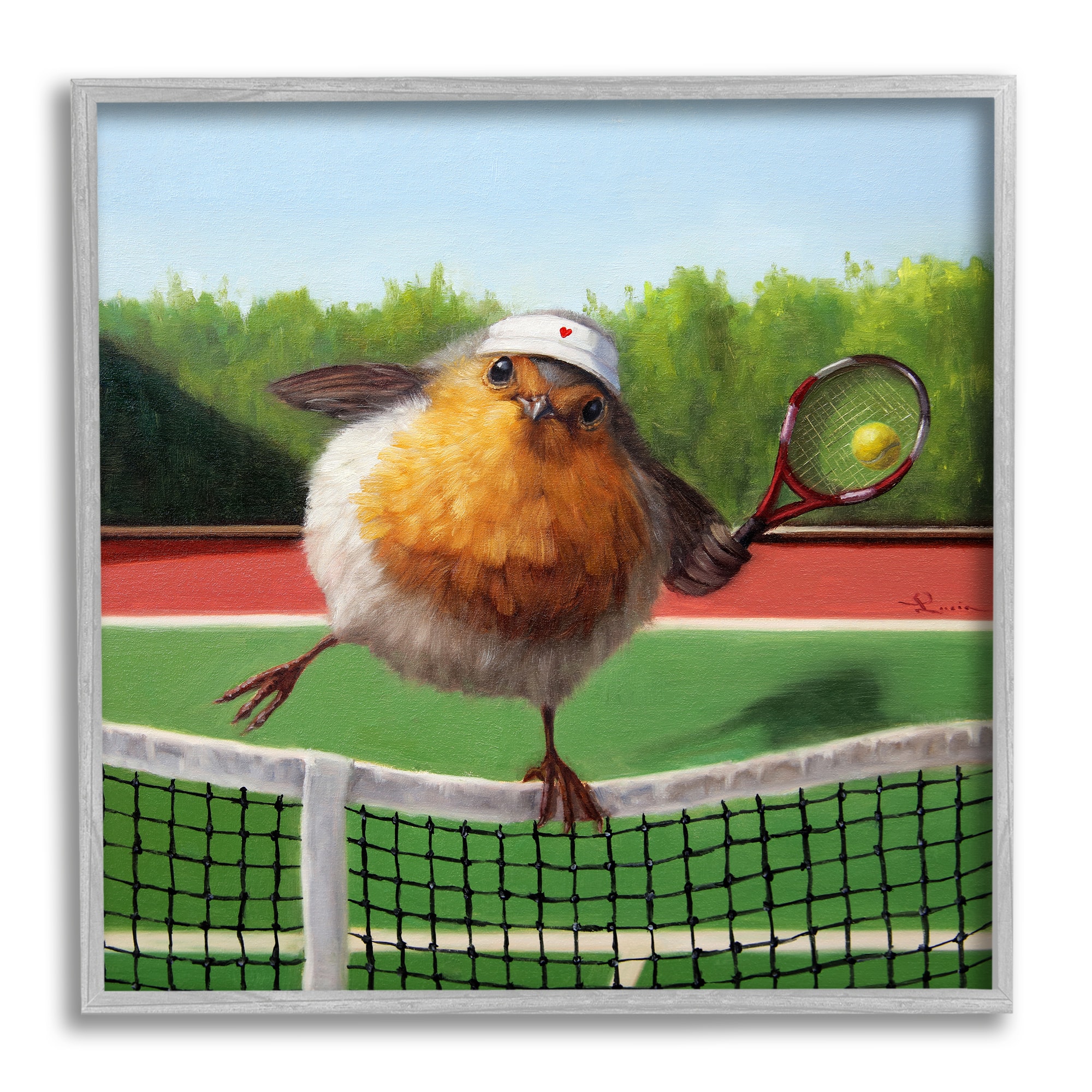 Stupell Industries European Robin Playing Tennis Clear Summer Sky Framed Wall Art