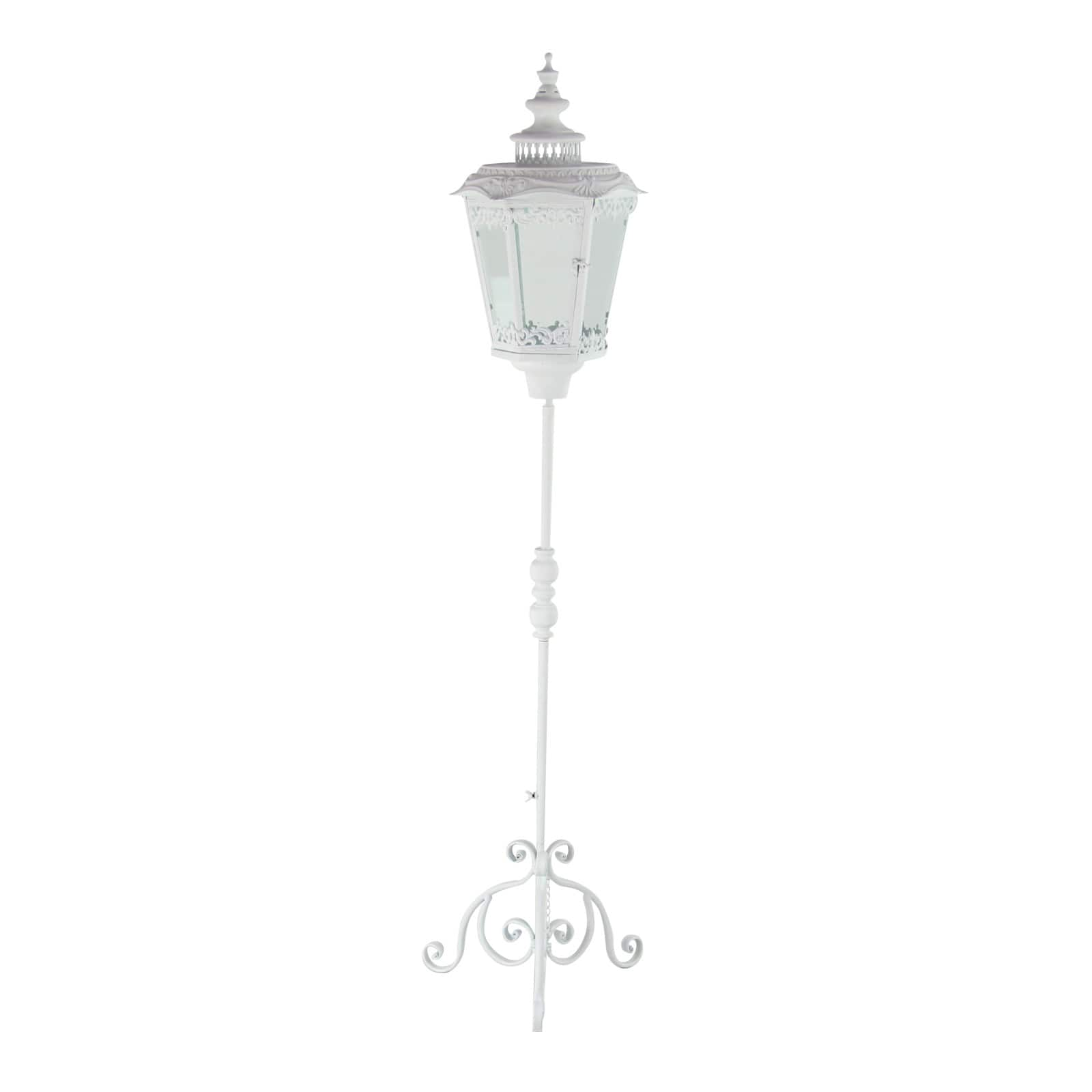 White Iron Vintage Candle Holder Lantern, 66&#x22; x 17&#x22; x 17&#x22;