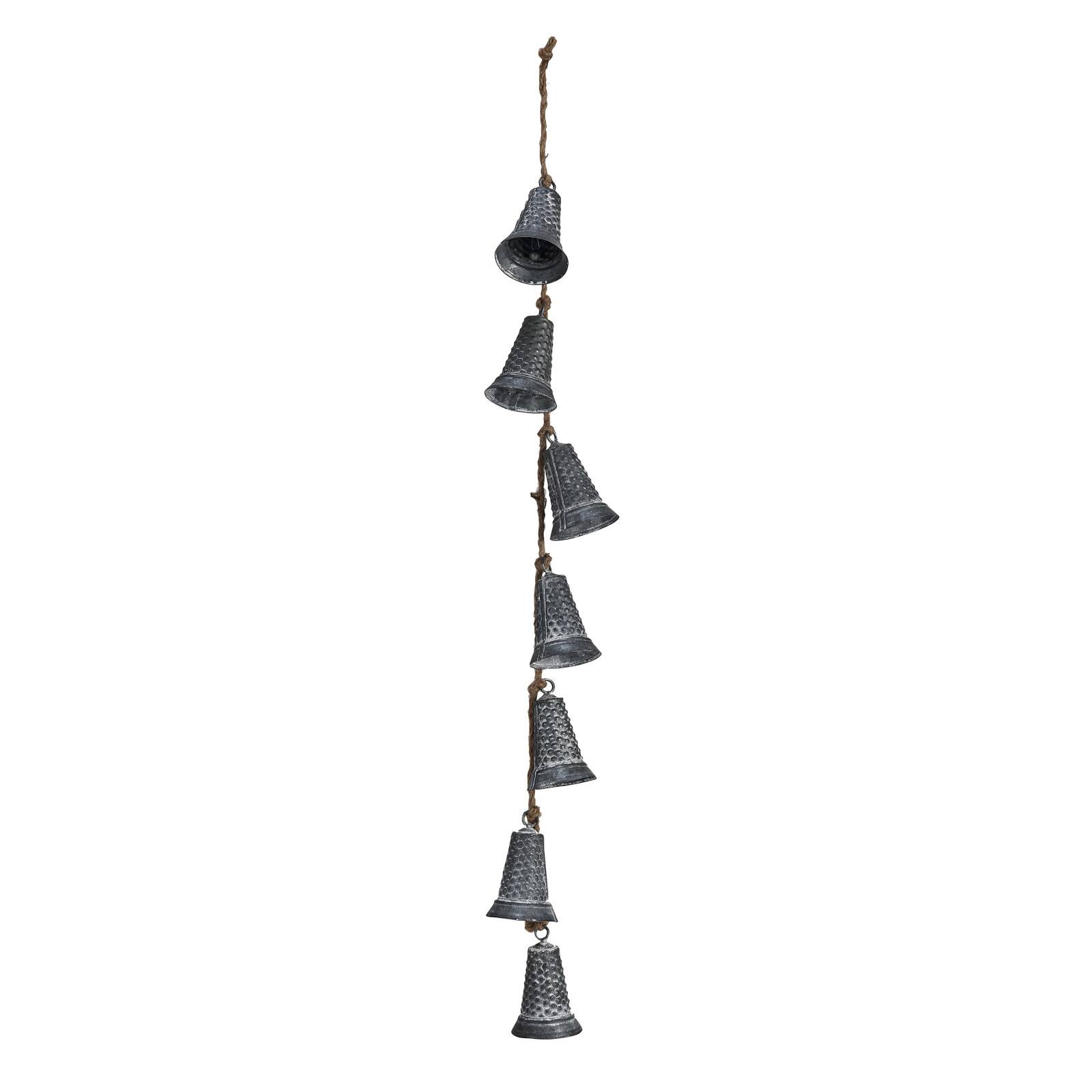 Hello Honey&#xAE; 36.25&#x22; Silver Hanging Galvanized Metal Bells on Jute Rope