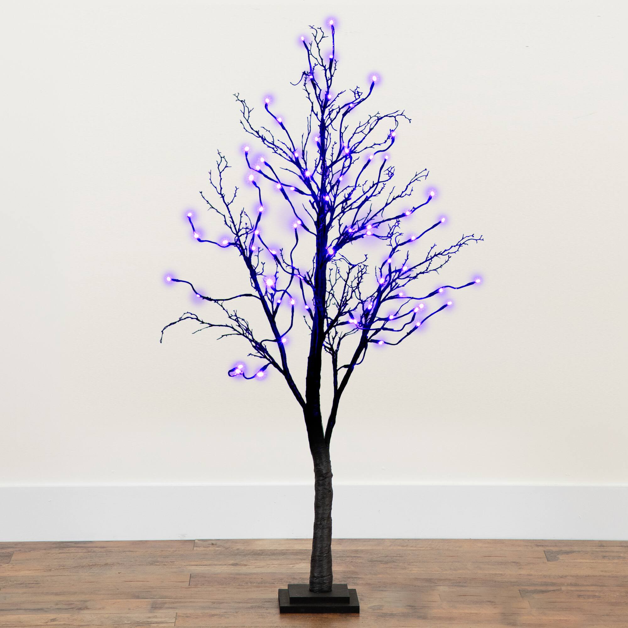 4ft. Orange &#x26; Purple LED Pre-Lit Halloween Deluxe Black Twig Artificial Fall Tree