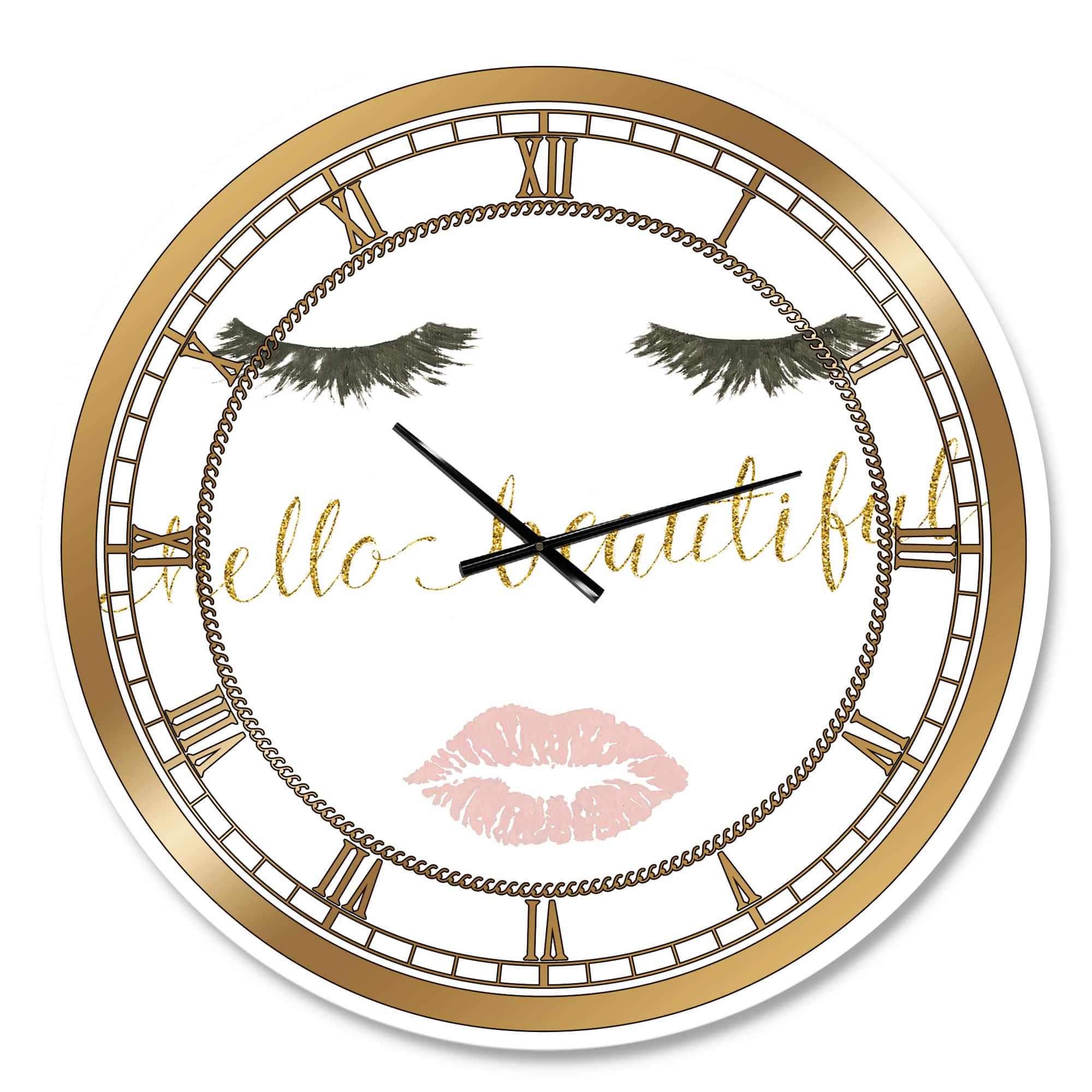 Designart Fashion Glam Lips On Gold I Wall Clock