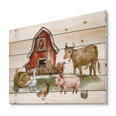 Designart - Farm House With Goose Chicken Cow Pig and Haystack - Rustic ...