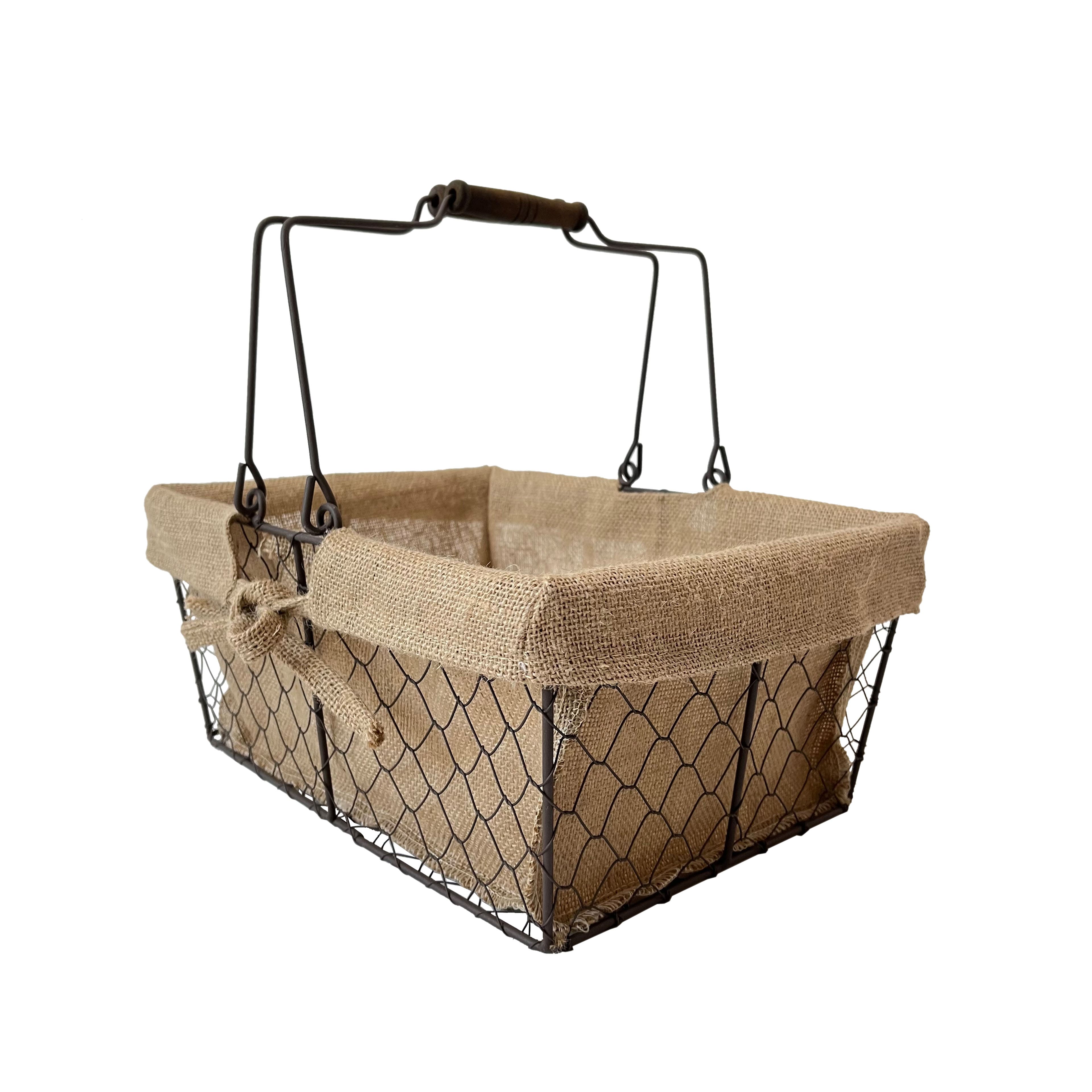 Small Chicken Wire Basket with Linen Liner