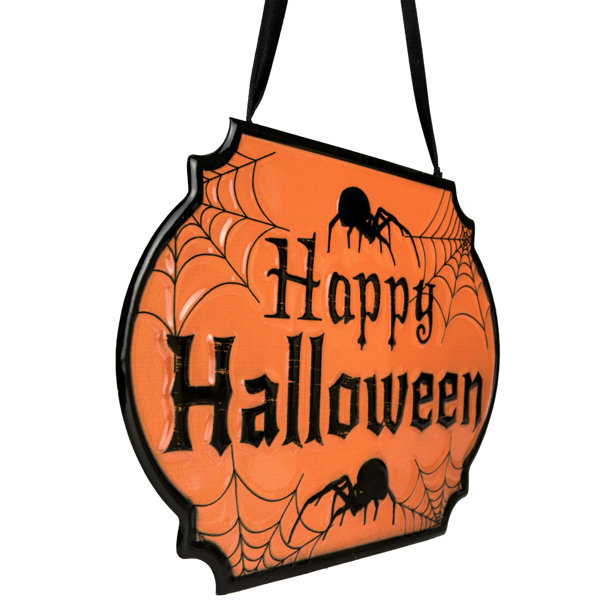 Orange &#x26; Black Happy Halloween Cauldron Pot Metal Wall Sign
