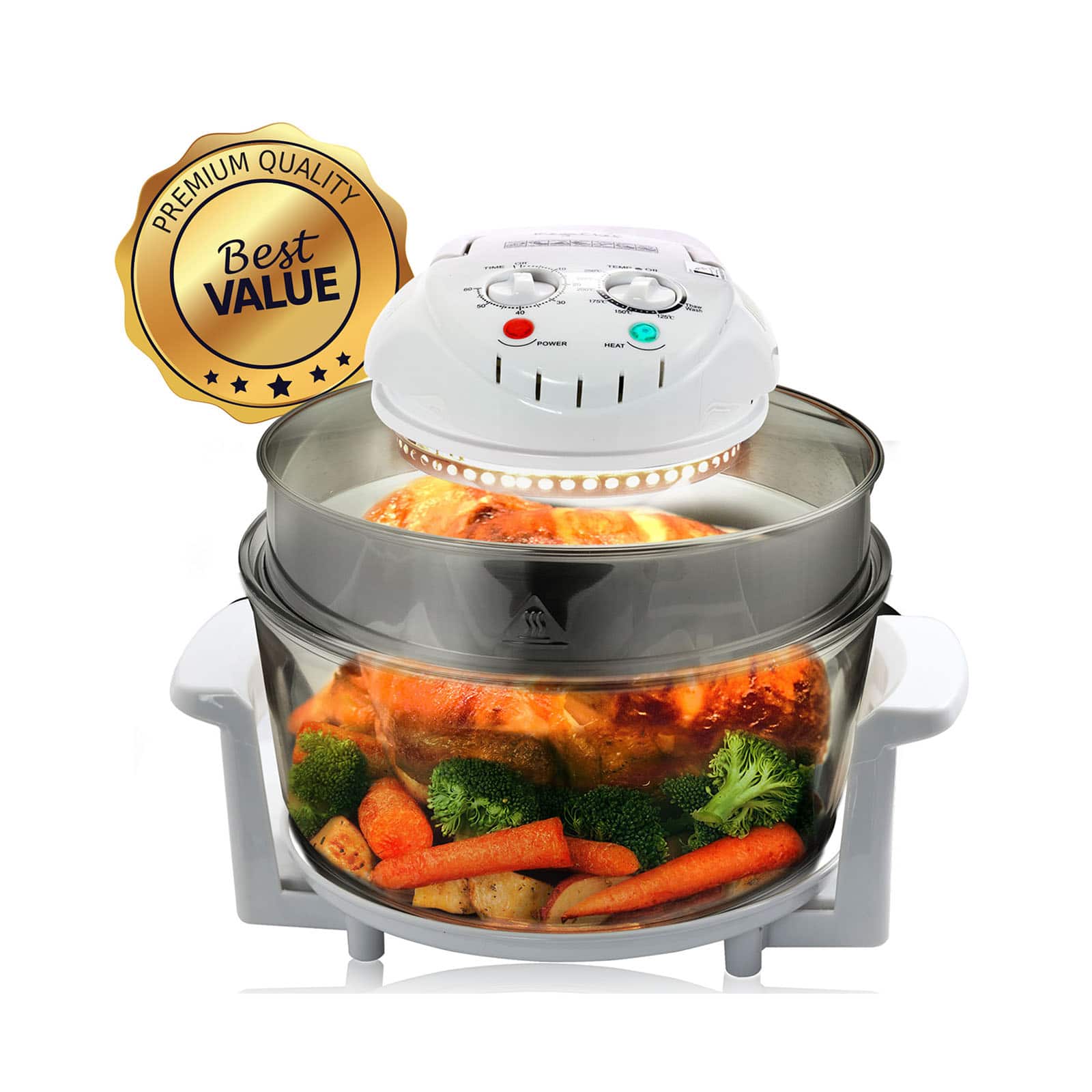 MegaChef 14.25" White Multipurpose Countertop Halogen Oven Air Fryer/Rotisserie/Roaster